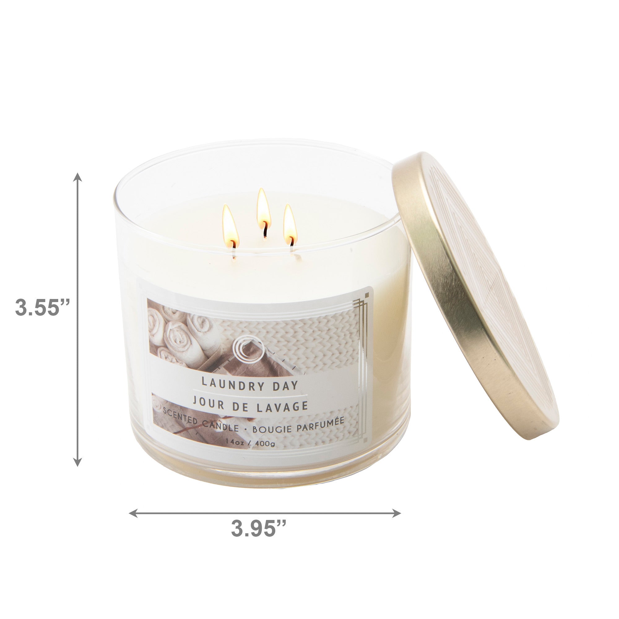 14 Oz 3-Wick Jar Candle with Lid and Fresh Laundry Day Scent - Set of 2
