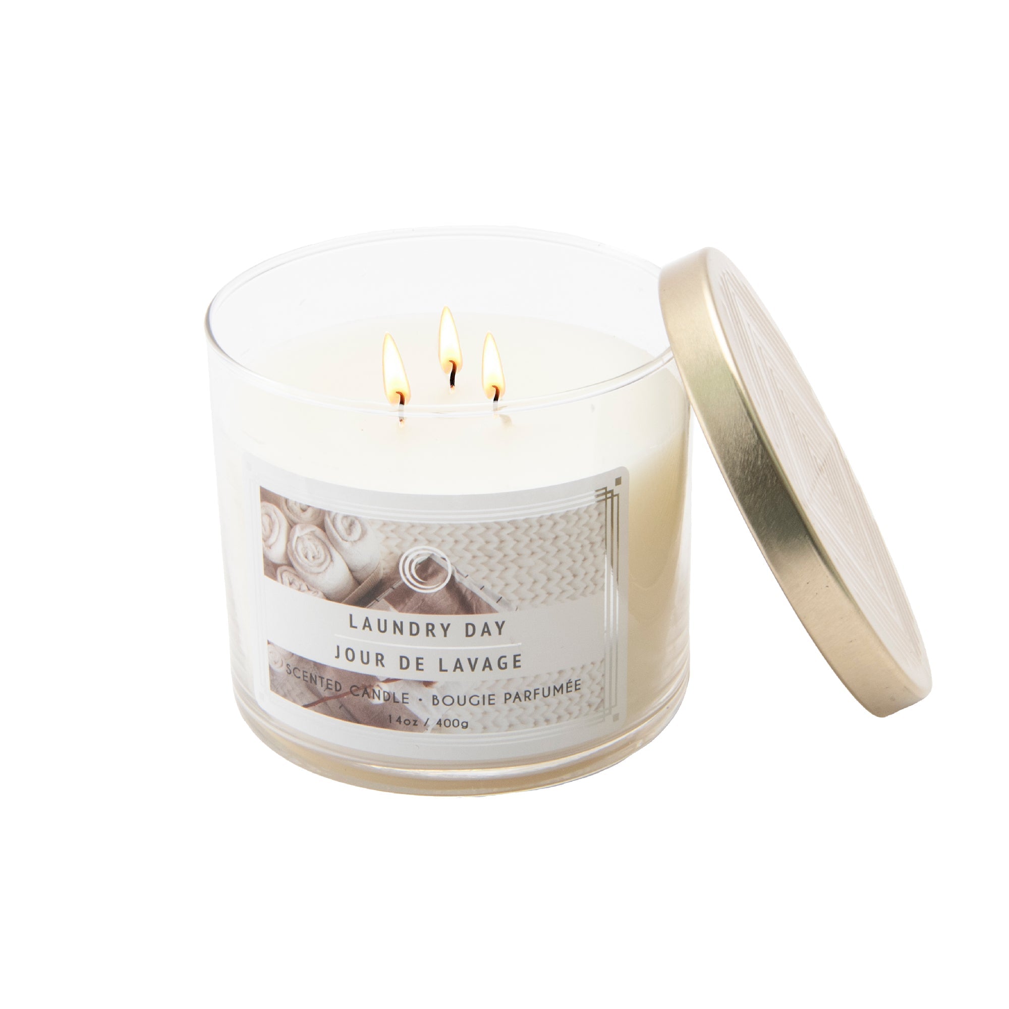 14 Oz 3-Wick Jar Candle with Lid and Fresh Laundry Day Scent - Set of 2