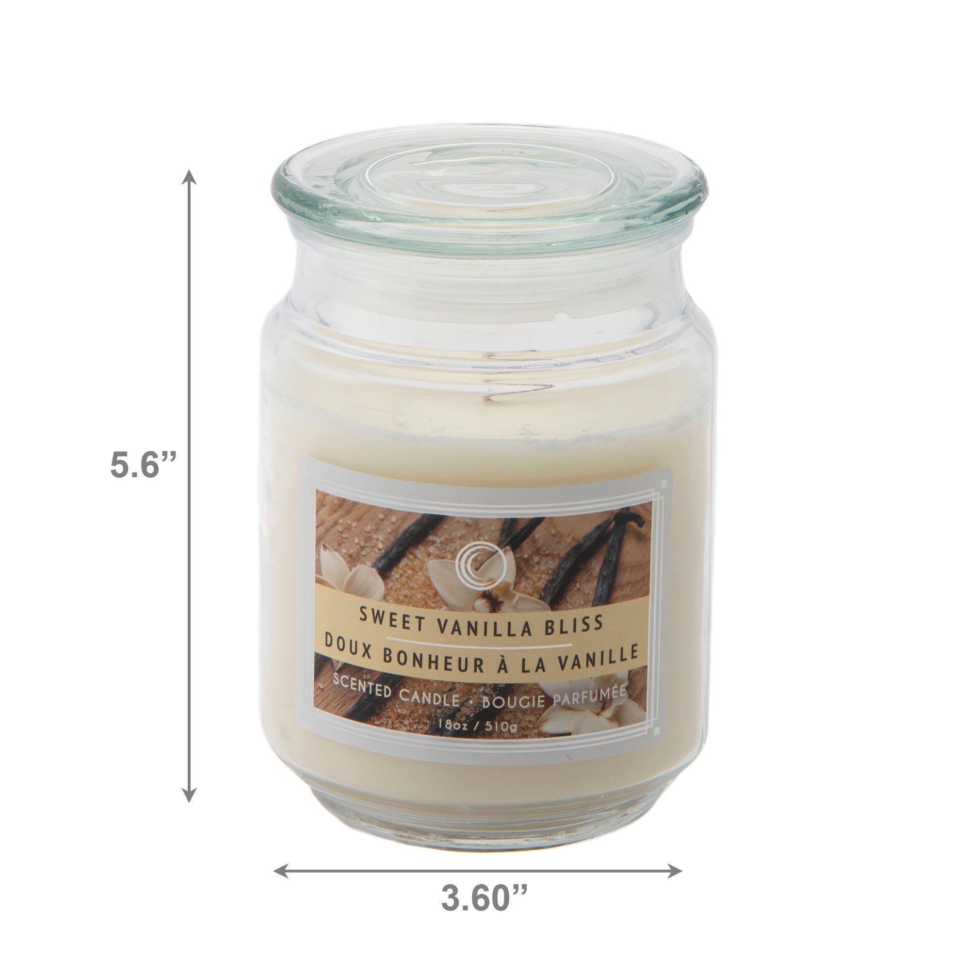 18 Oz Scented Jar Candle with Glass Lid and Warm Sweet Vanilla Bliss Aroma - Set of 2