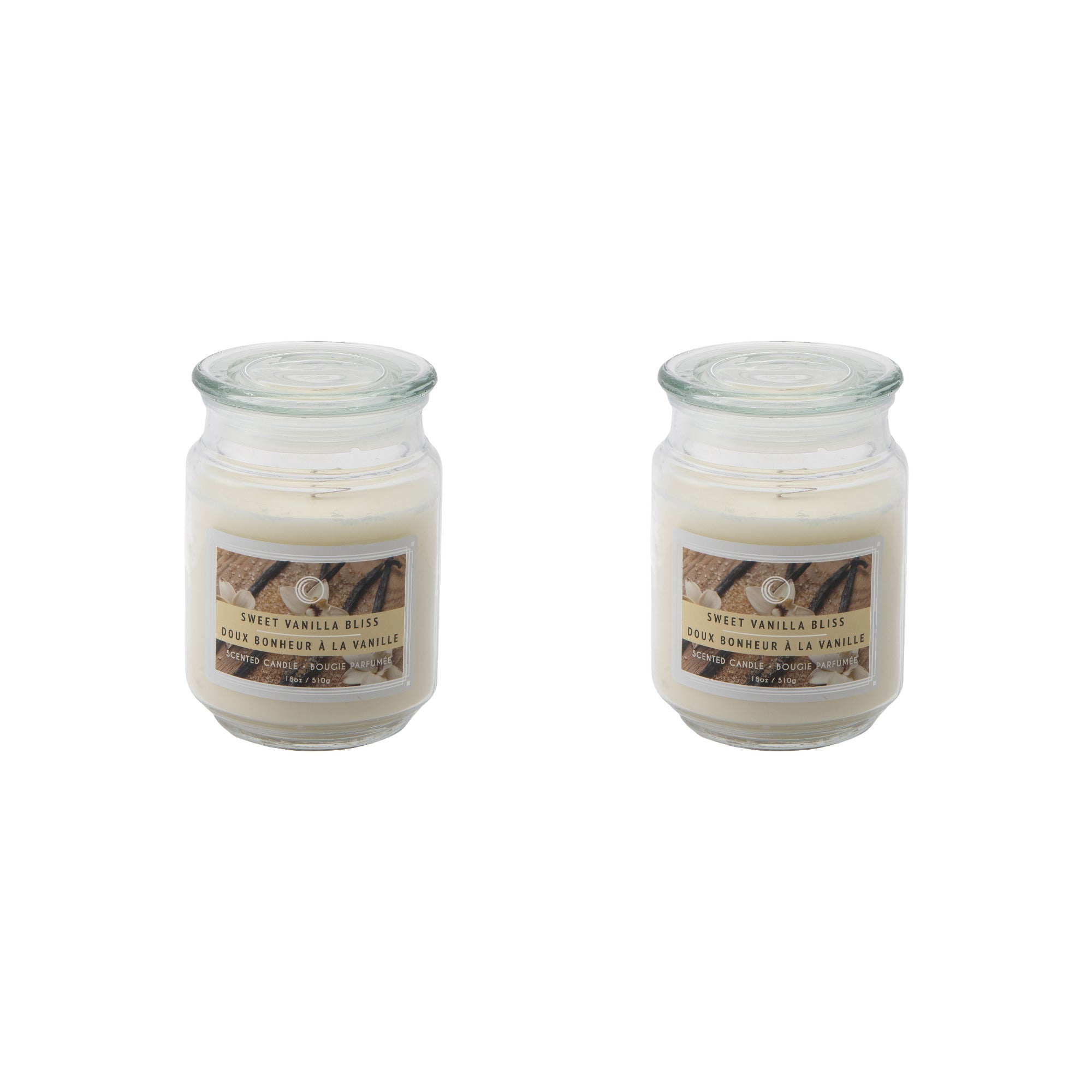 18 Oz Scented Jar Candle with Glass Lid and Warm Sweet Vanilla Bliss Aroma - Set of 2