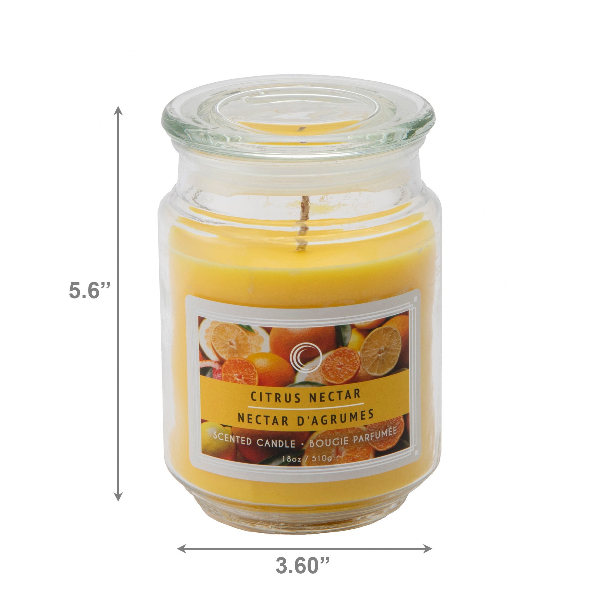 18 Oz Scented Jar Candle with Glass Lid and Bright Citrus Nectar Scent - Set of 2