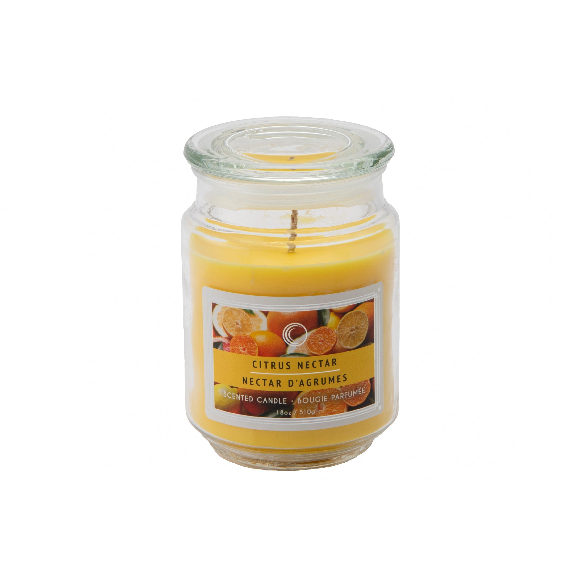 18 Oz Scented Jar Candle with Glass Lid and Bright Citrus Nectar Scent - Set of 2