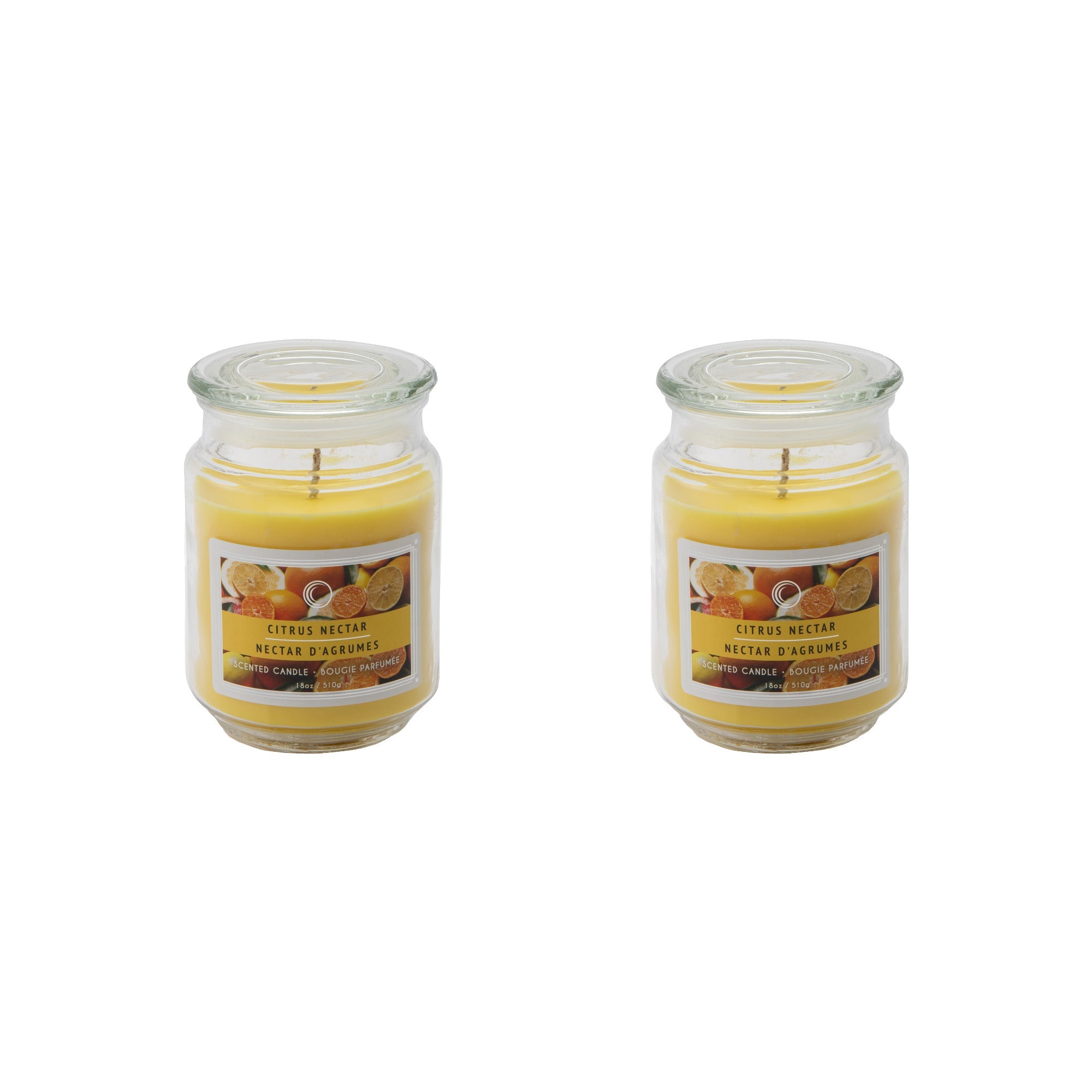 18 Oz Scented Jar Candle with Glass Lid and Bright Citrus Nectar Scent - Set of 2