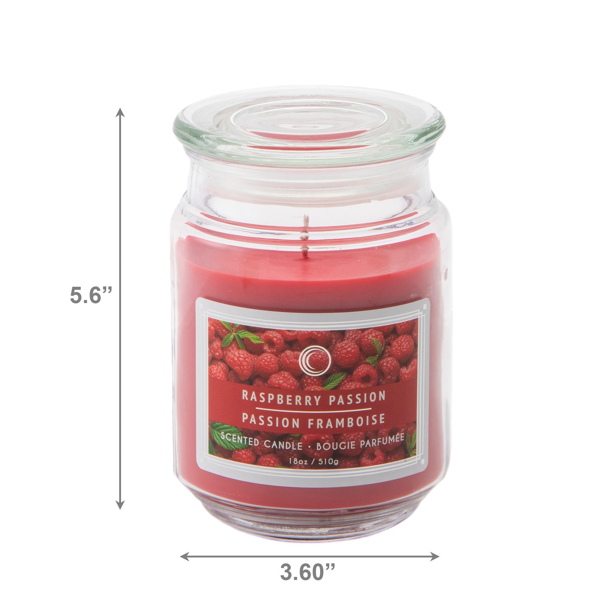 18 Oz Scented Jar Candle with Glass Lid and Vibrant Raspberry Passion Fragrance - Set of 2