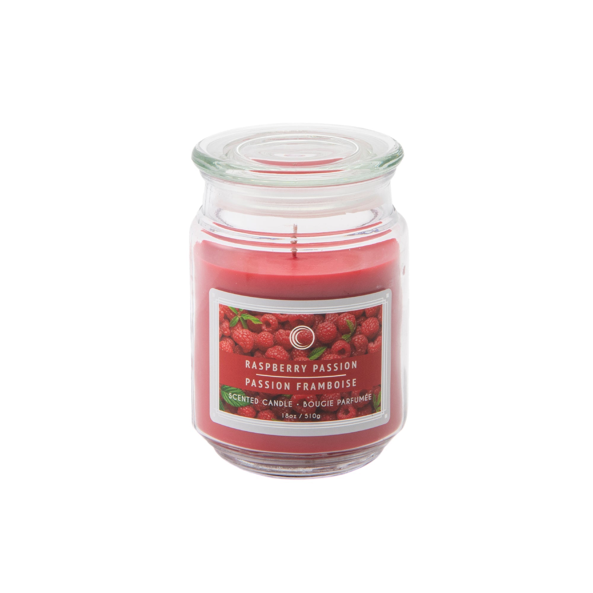 18 Oz Scented Jar Candle with Glass Lid and Vibrant Raspberry Passion Fragrance - Set of 2