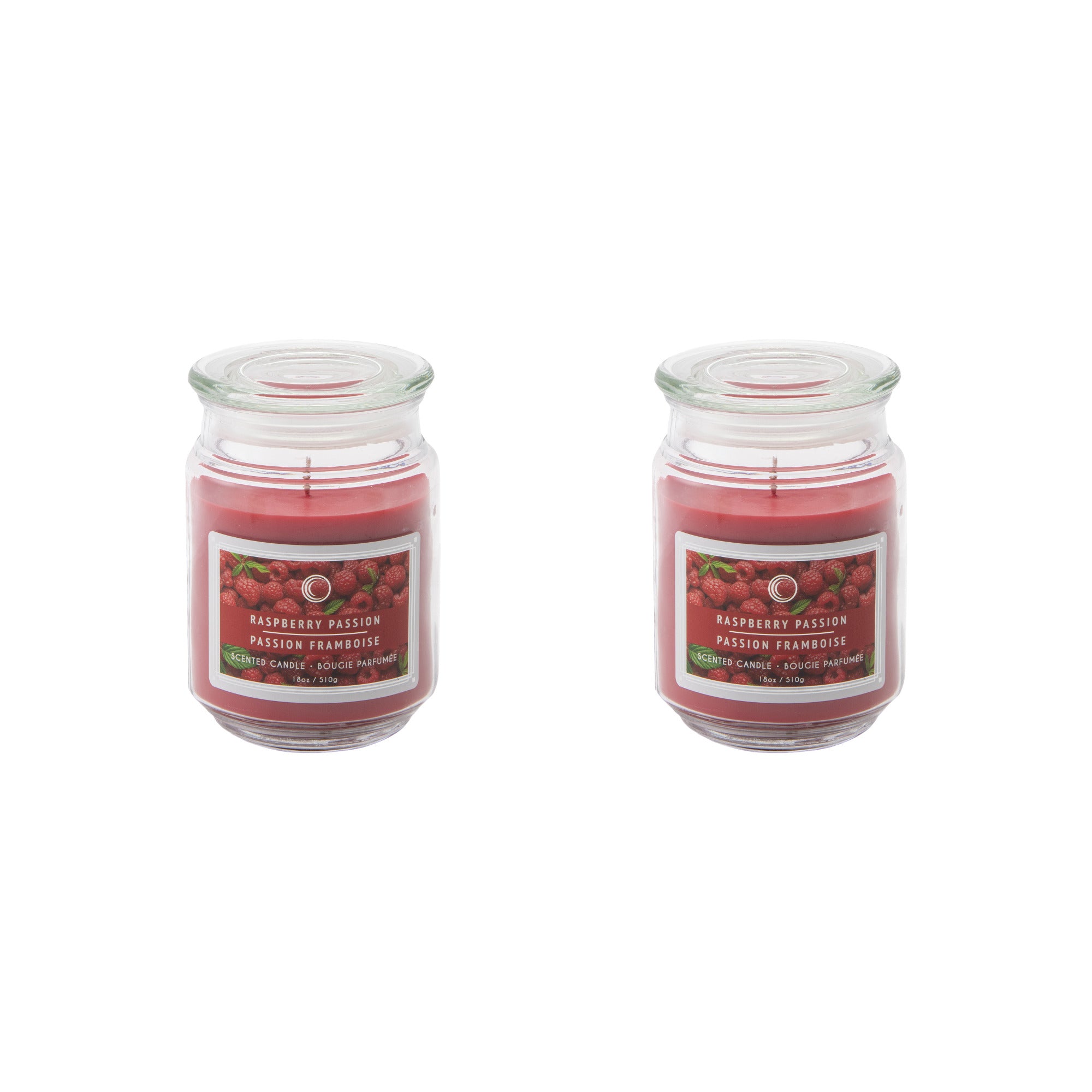 18 Oz Scented Jar Candle with Glass Lid and Vibrant Raspberry Passion Fragrance - Set of 2
