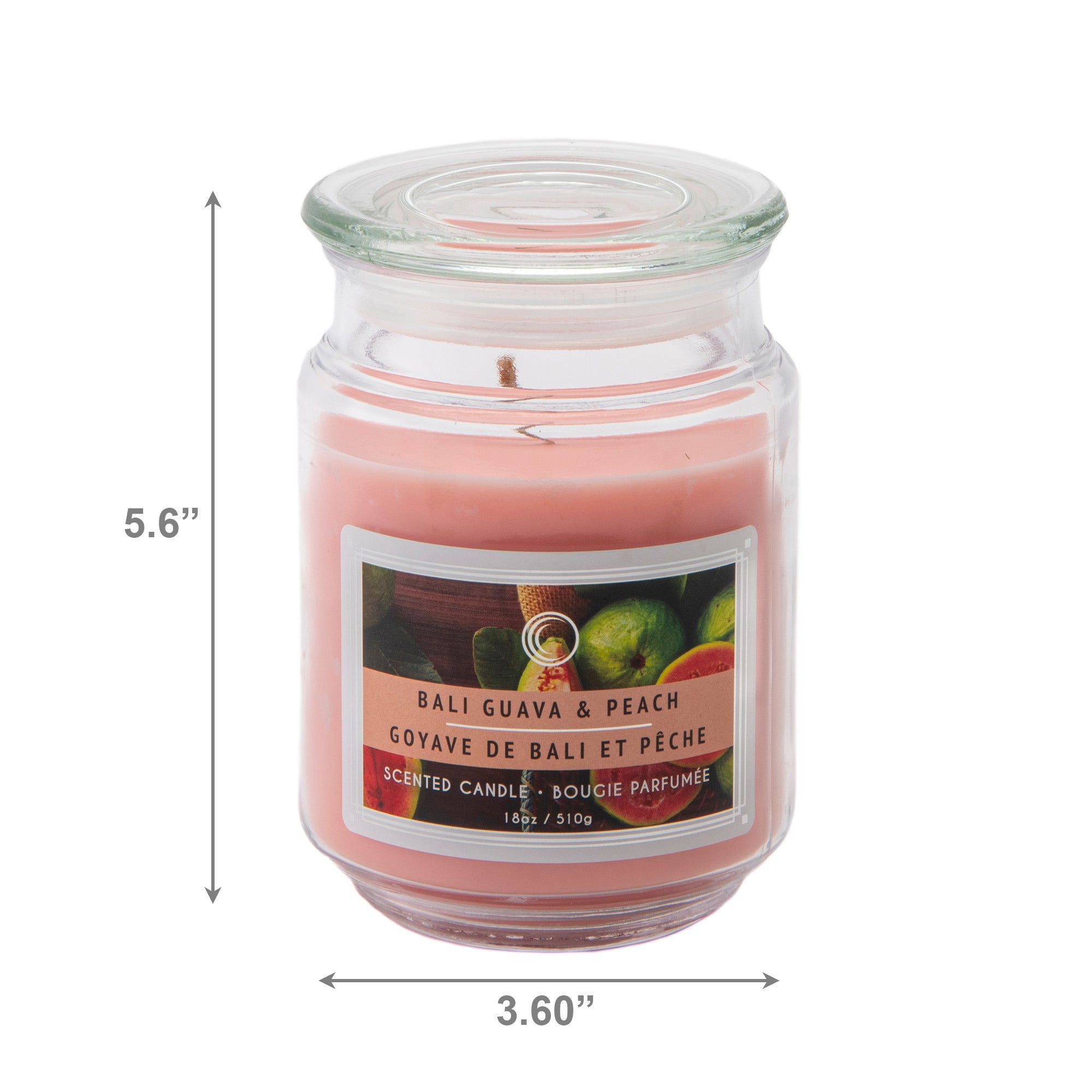 18 Oz Scented Jar Candle with Glass Lid and Tropical Bali Guava & Peach Aroma - Set of 2