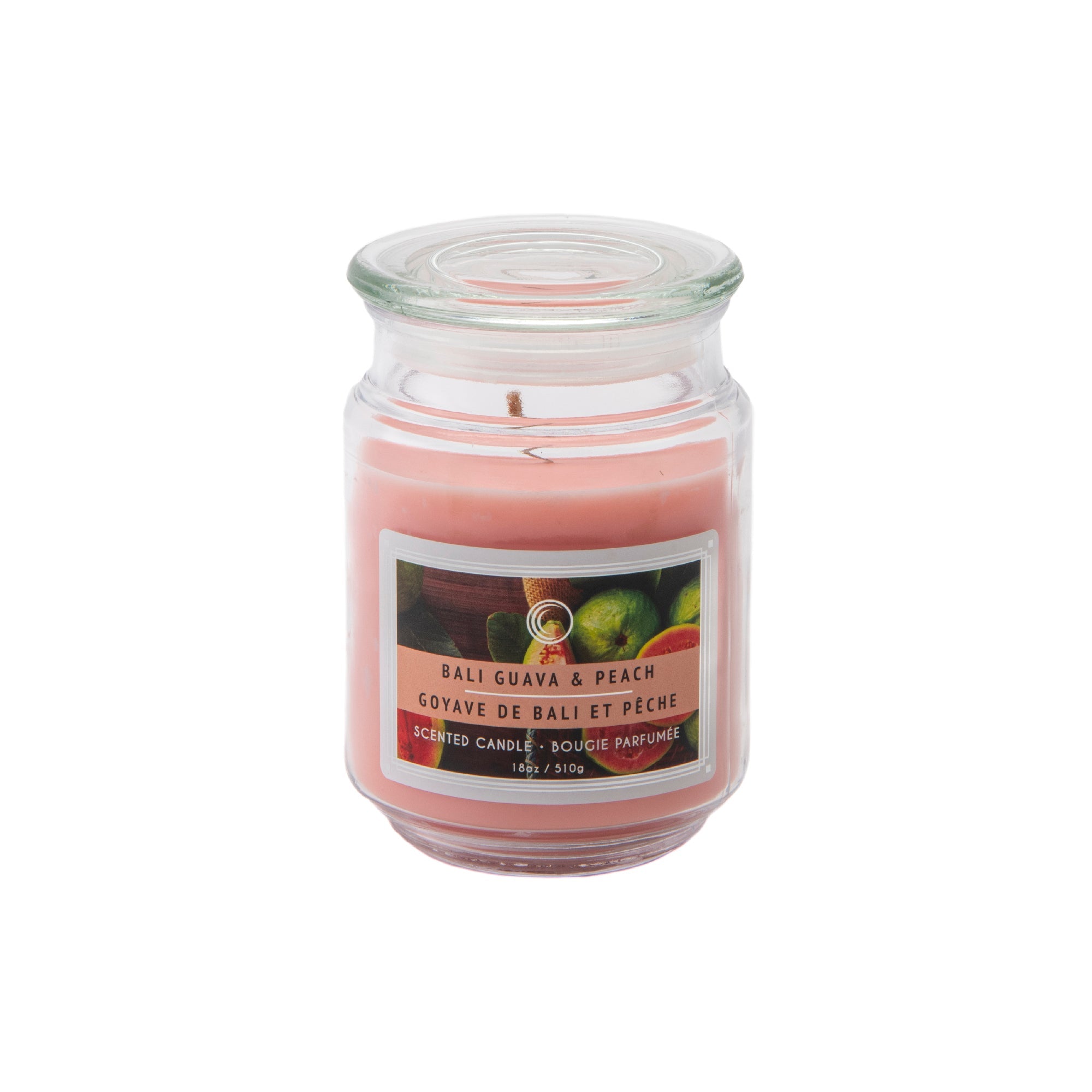 18 Oz Scented Jar Candle with Glass Lid and Tropical Bali Guava & Peach Aroma - Set of 2