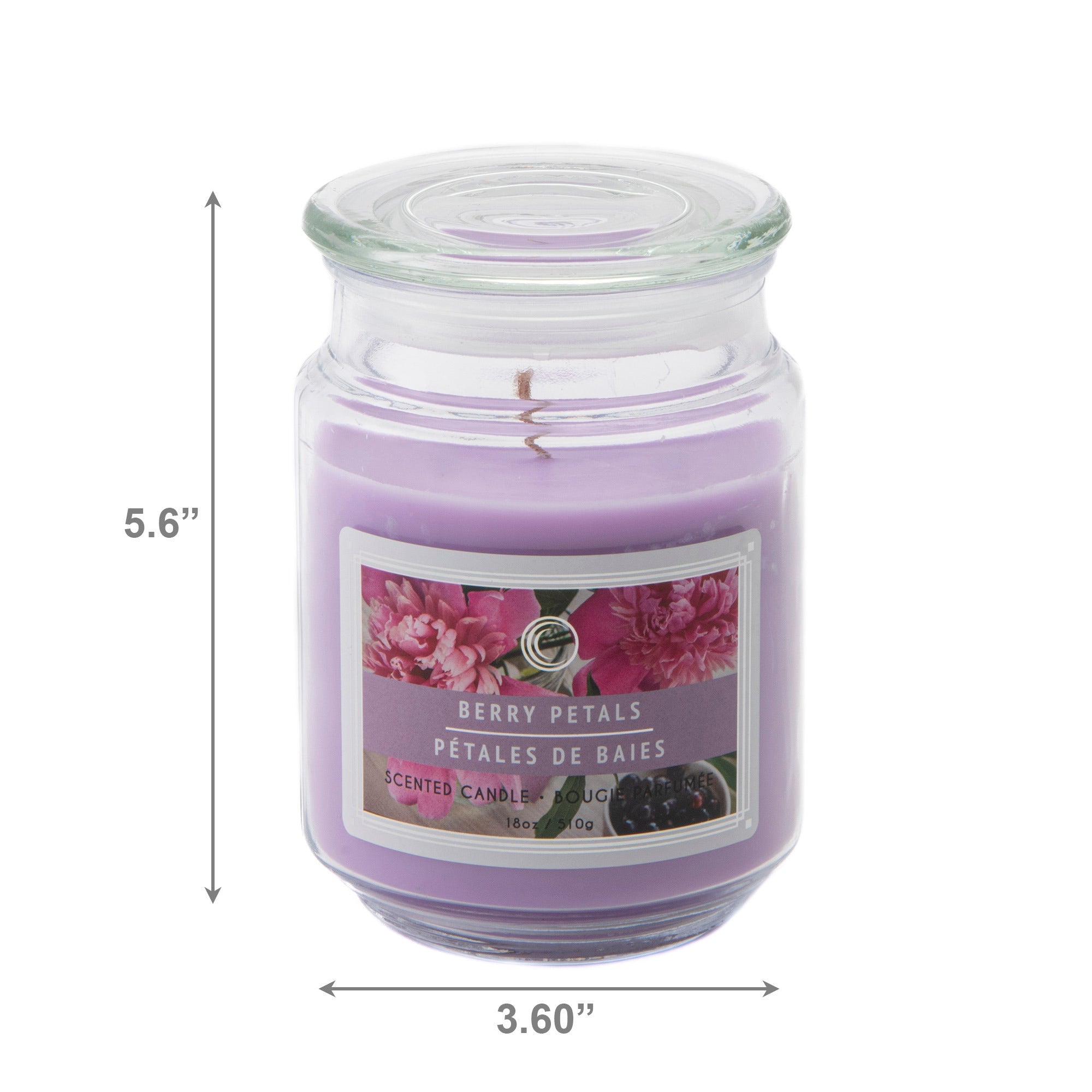 18 Oz Scented Jar Candle with Glass Lid and Soft Floral Berry Petals Scent - Set of 2
