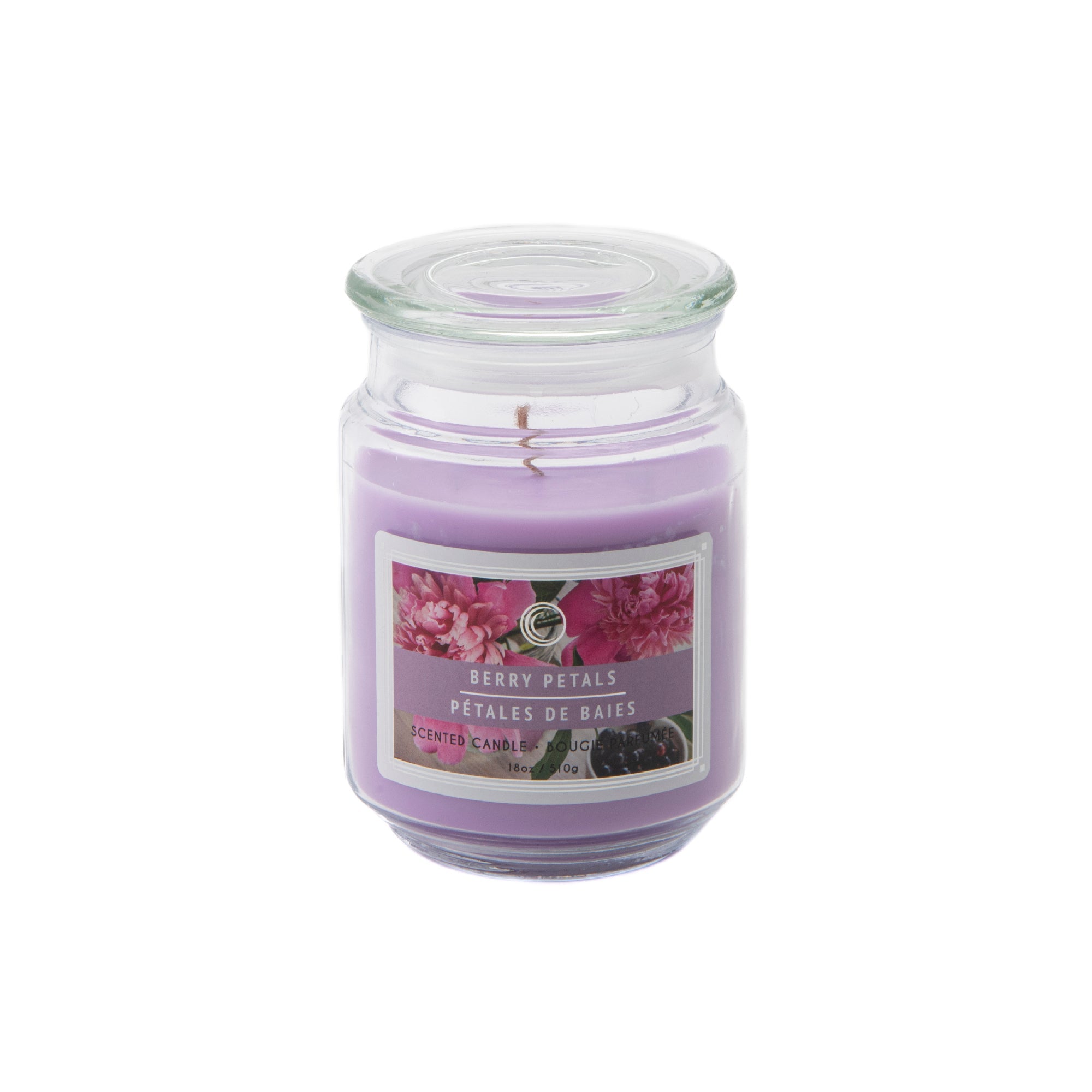 18 Oz Scented Jar Candle with Glass Lid and Soft Floral Berry Petals Scent - Set of 2
