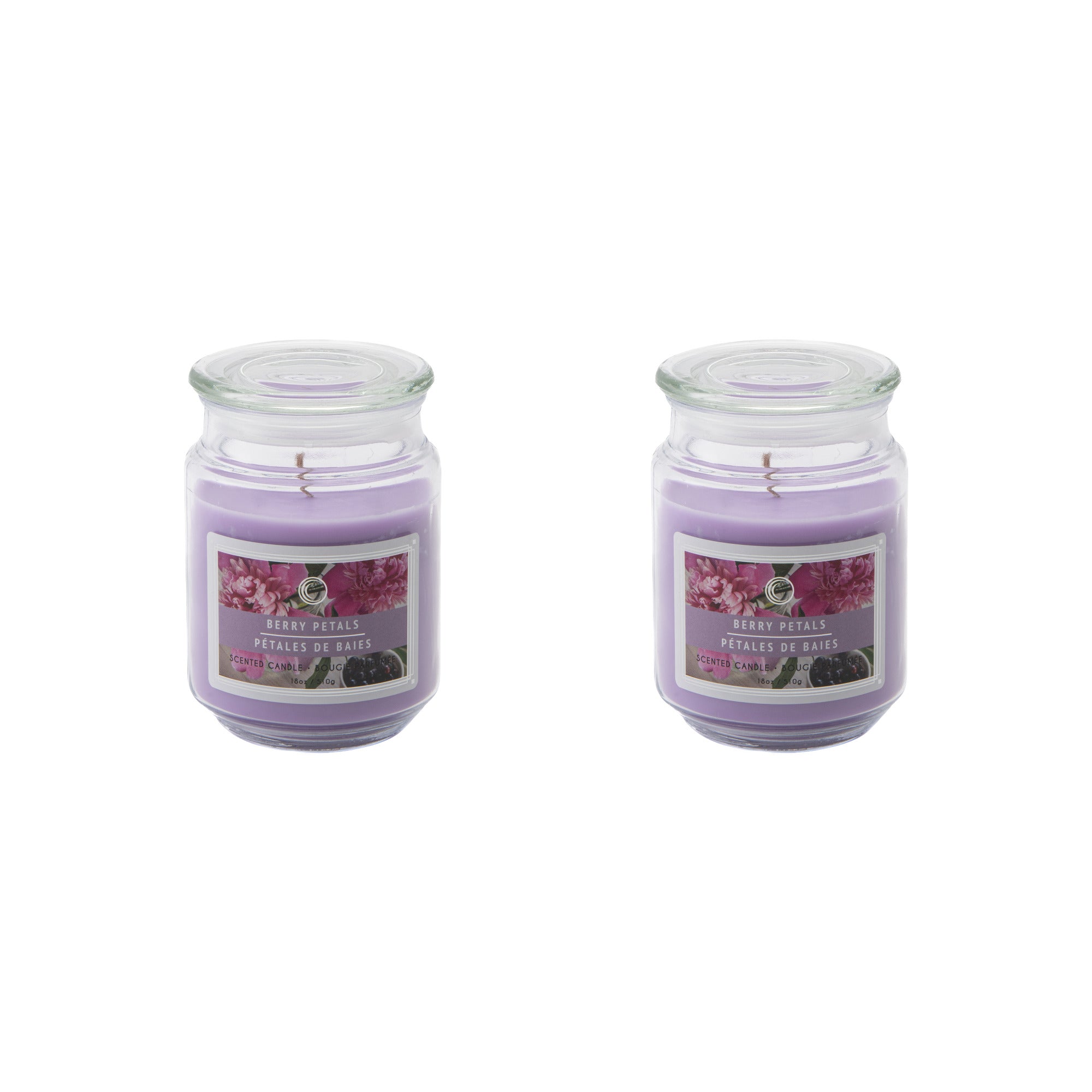 18 Oz Scented Jar Candle with Glass Lid and Soft Floral Berry Petals Scent - Set of 2