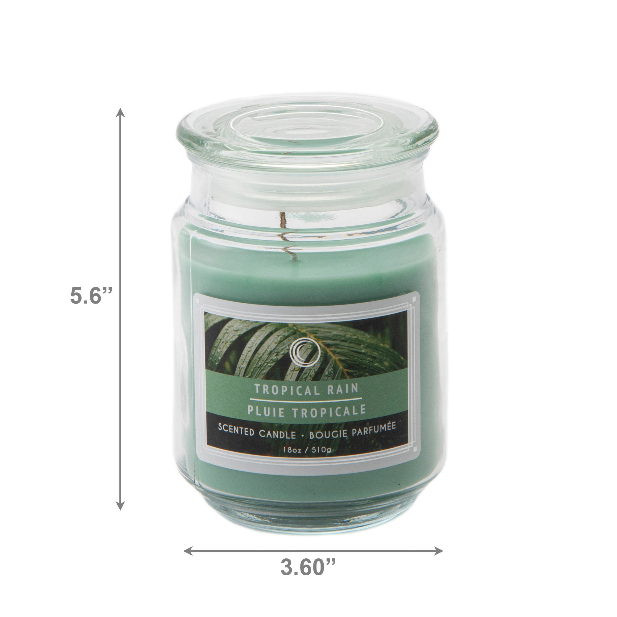 18 Oz Scented Jar Candle with Glass Lid and Refreshing Tropical Rain Fragrance - Set of 2