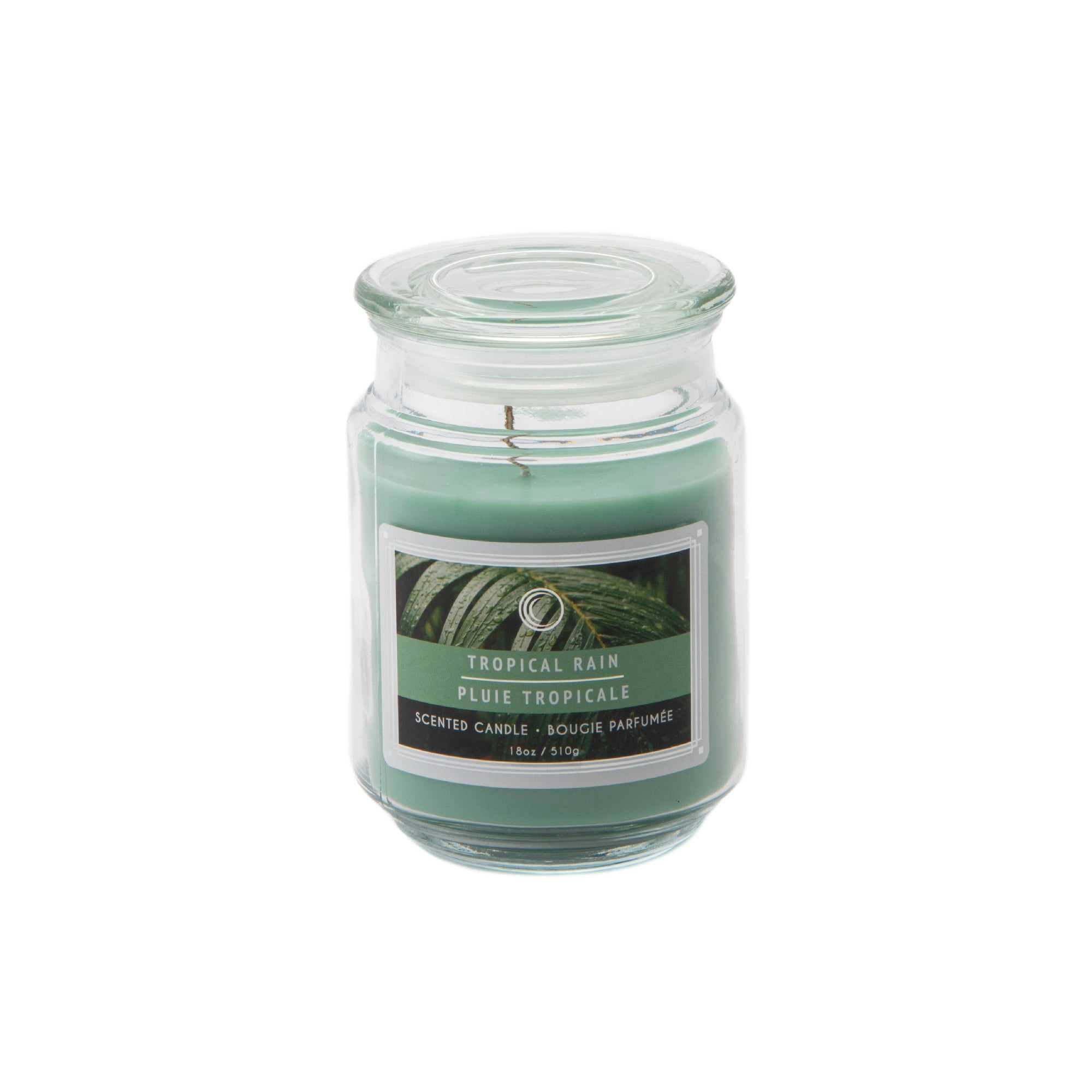 18 Oz Scented Jar Candle with Glass Lid and Refreshing Tropical Rain Fragrance - Set of 2
