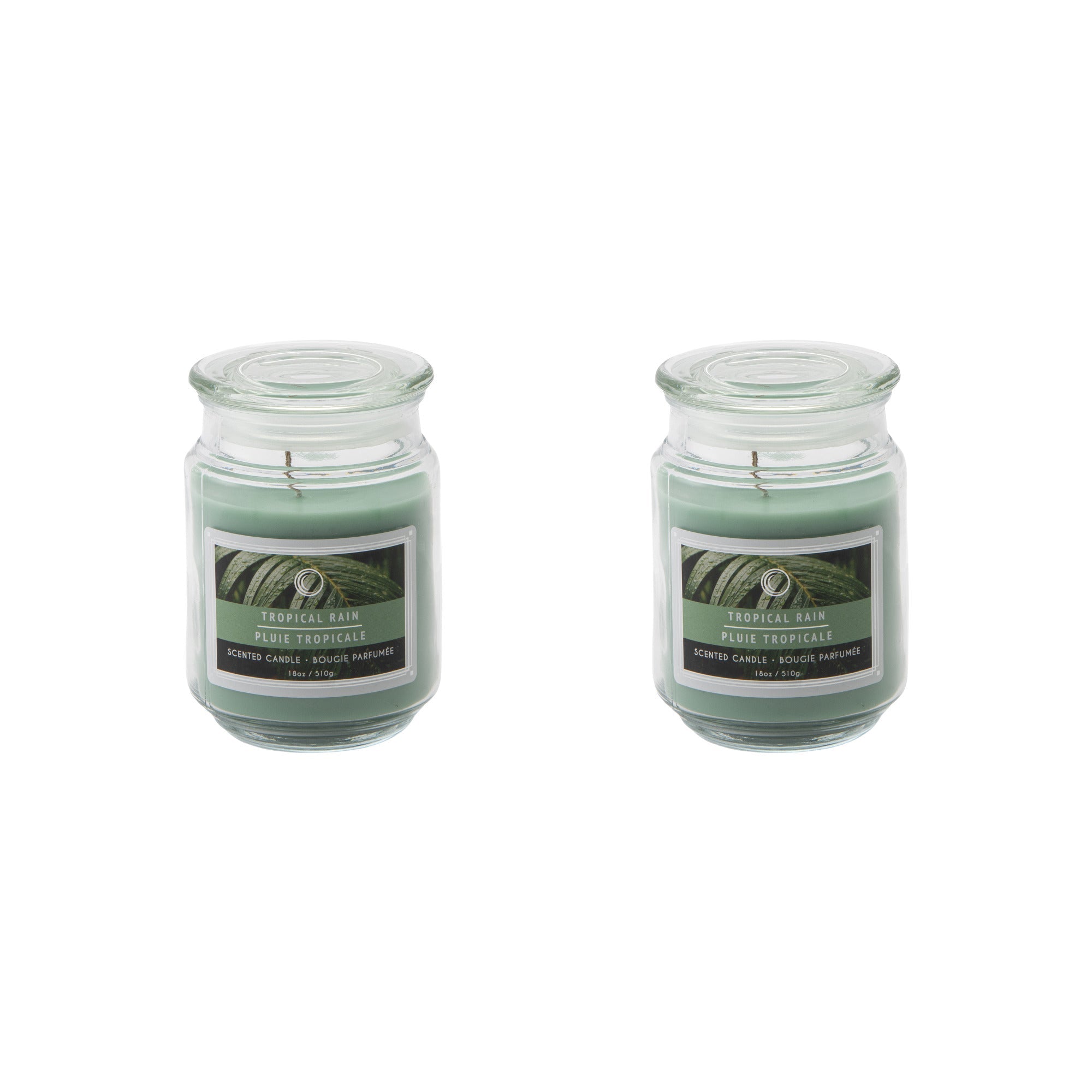 18 Oz Scented Jar Candle with Glass Lid and Refreshing Tropical Rain Fragrance - Set of 2