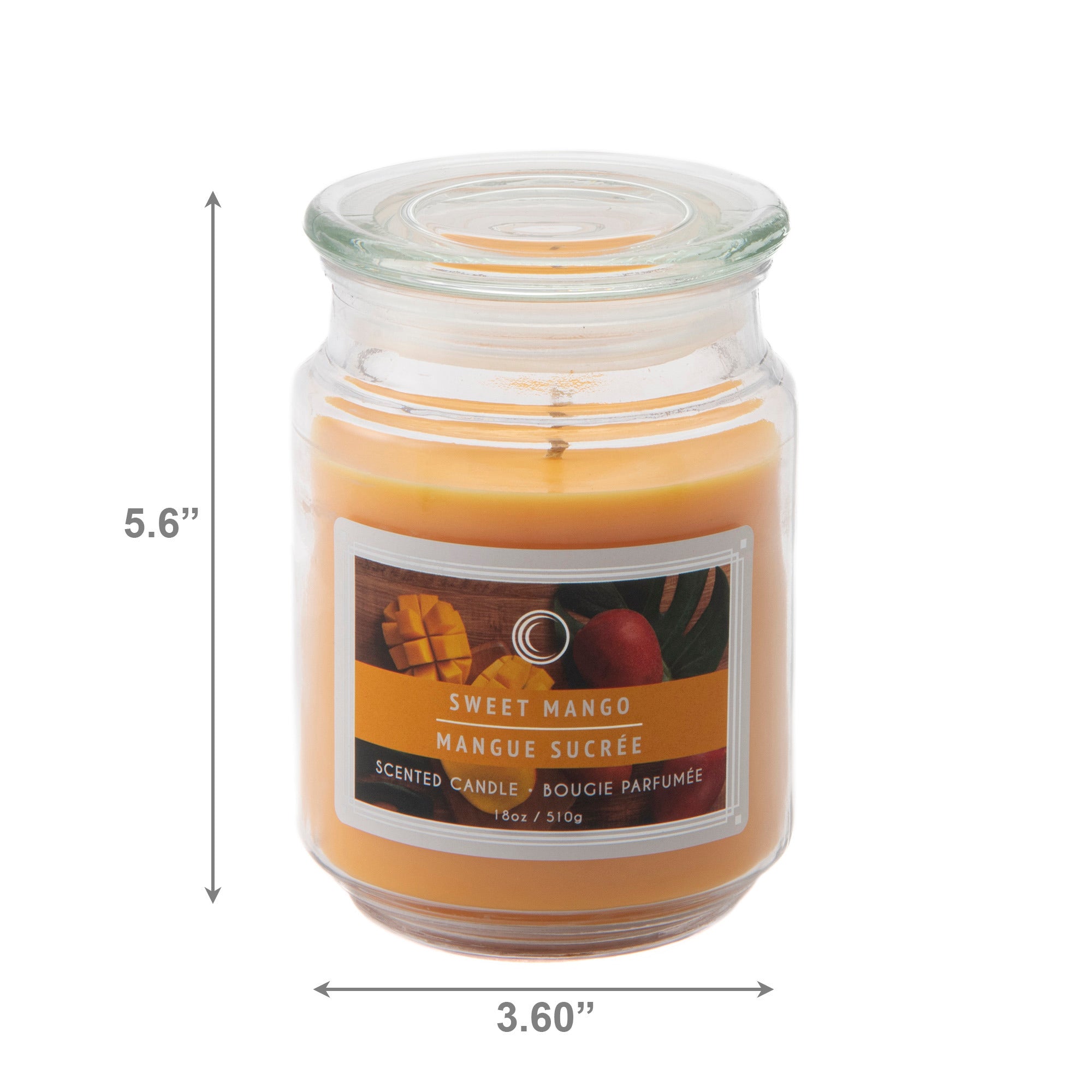 18 Oz Scented Jar Candle with Glass Lid Featuring Sweet Mango Aroma - Set of 2