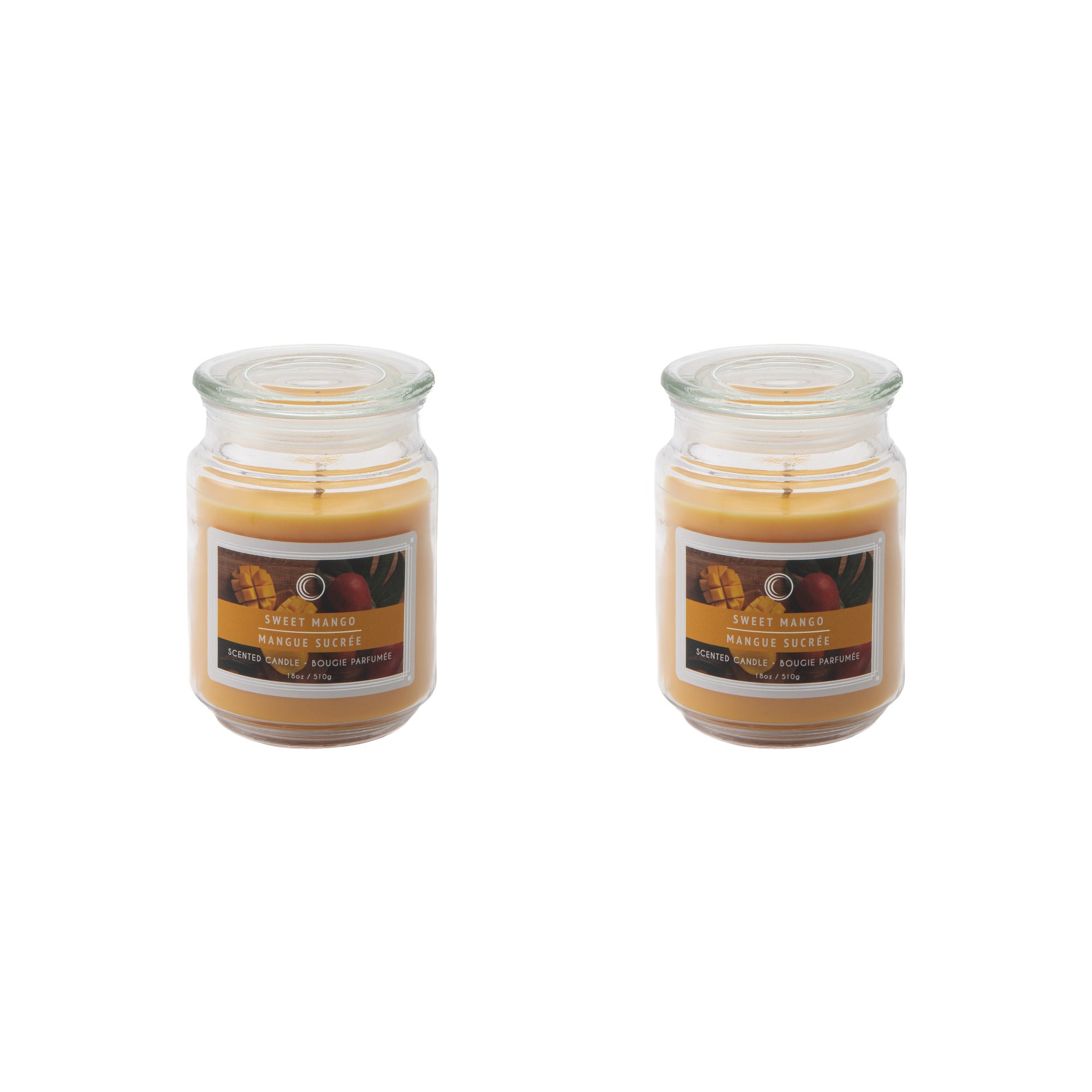 18 Oz Scented Jar Candle with Glass Lid Featuring Sweet Mango Aroma - Set of 2
