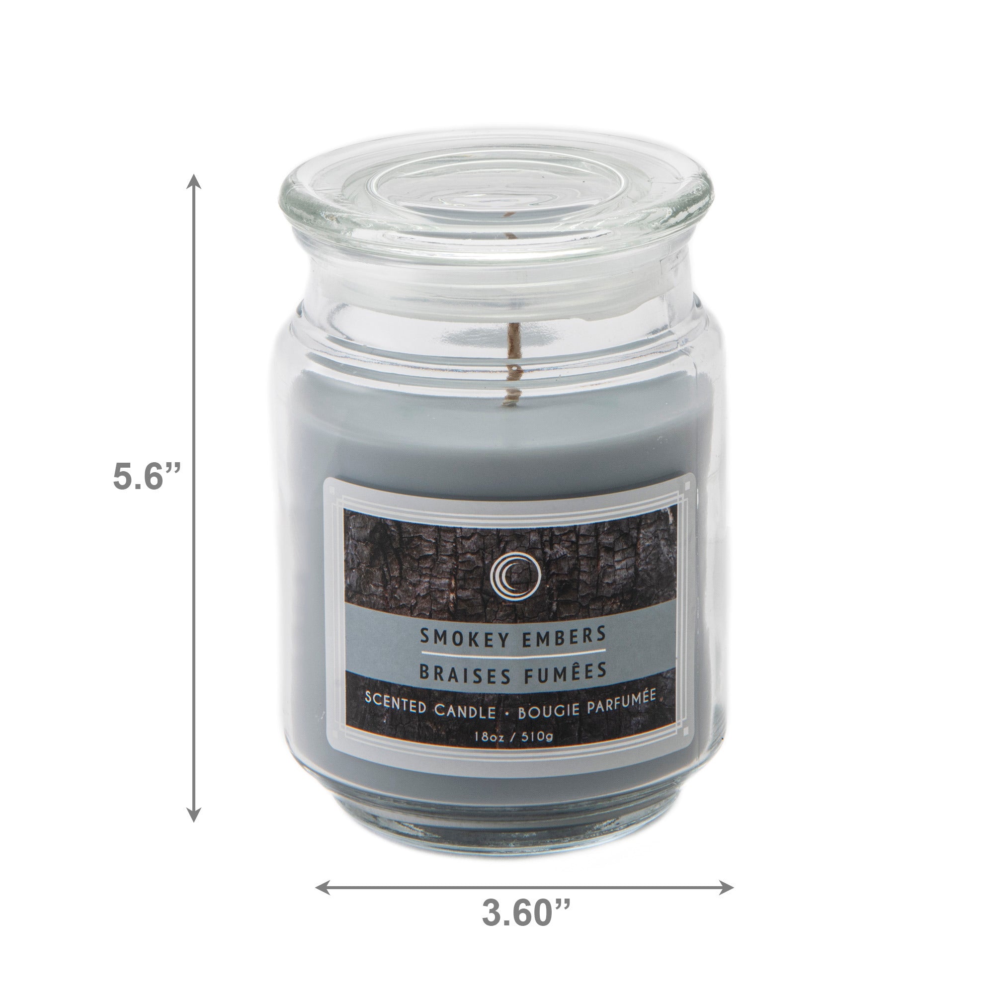 18 Oz Scented Jar Candle with Glass Lid and Warm Smokey Embers Scent - Set of 2