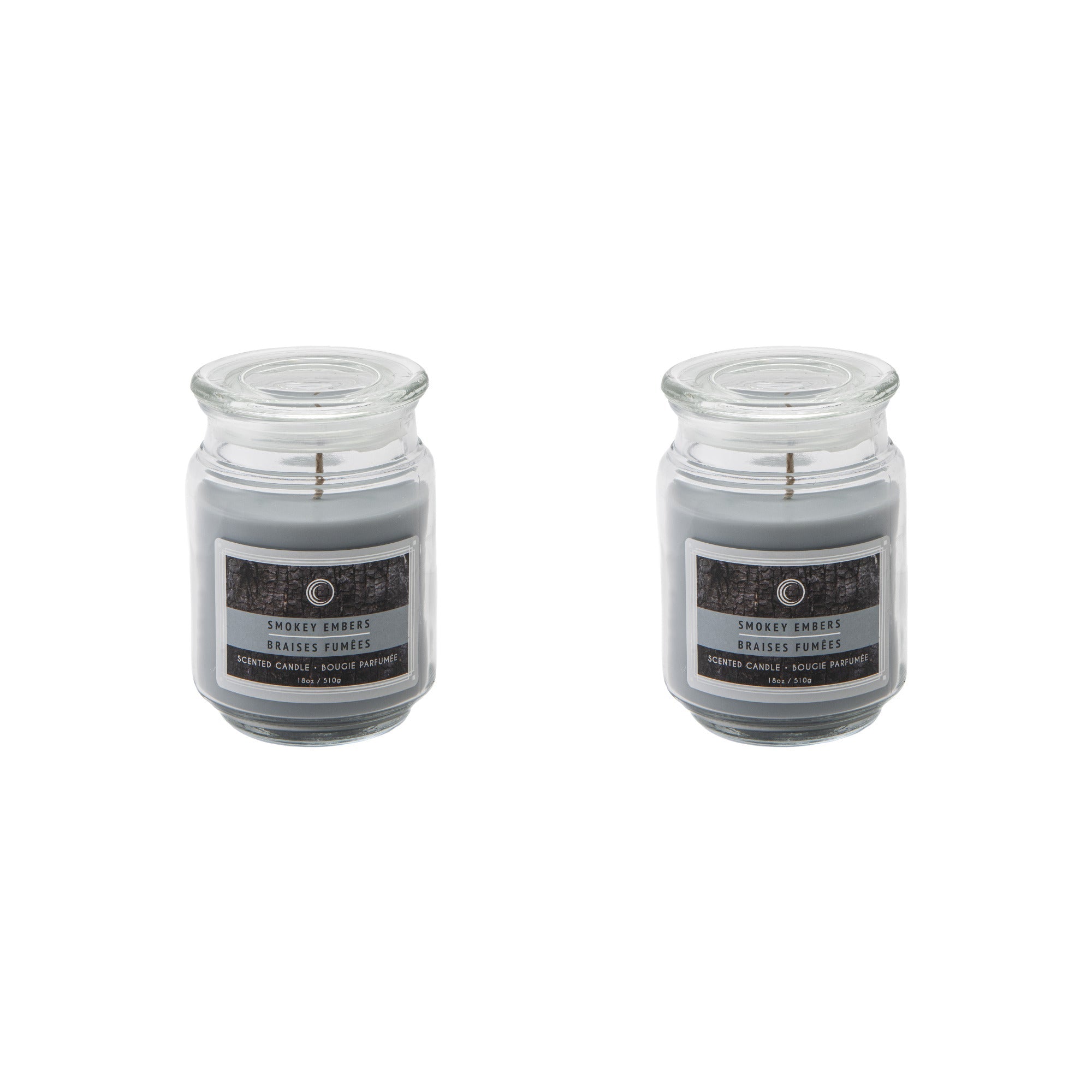 18 Oz Scented Jar Candle with Glass Lid and Warm Smokey Embers Scent - Set of 2