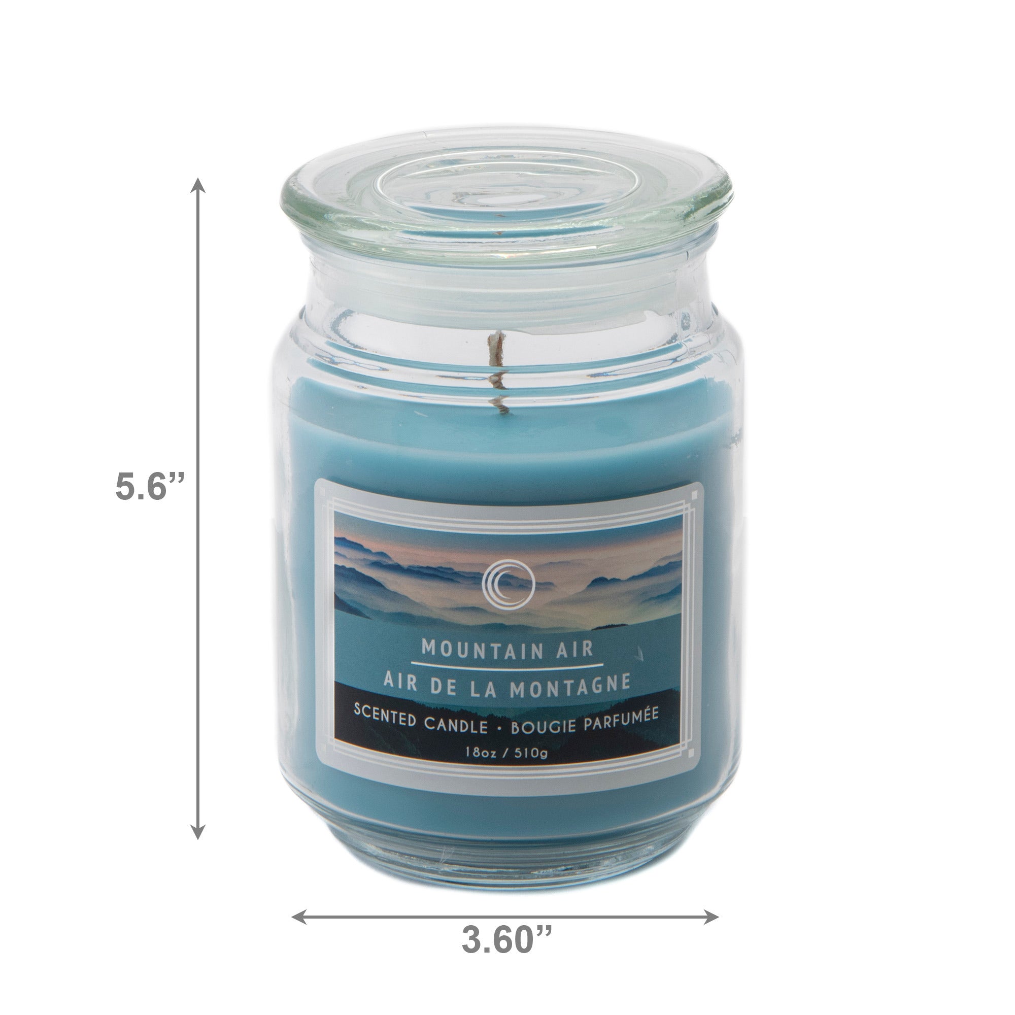 18 Oz Scented Jar Candle with Glass Lid and Crisp Mountain Air Fragrance - Set of 2