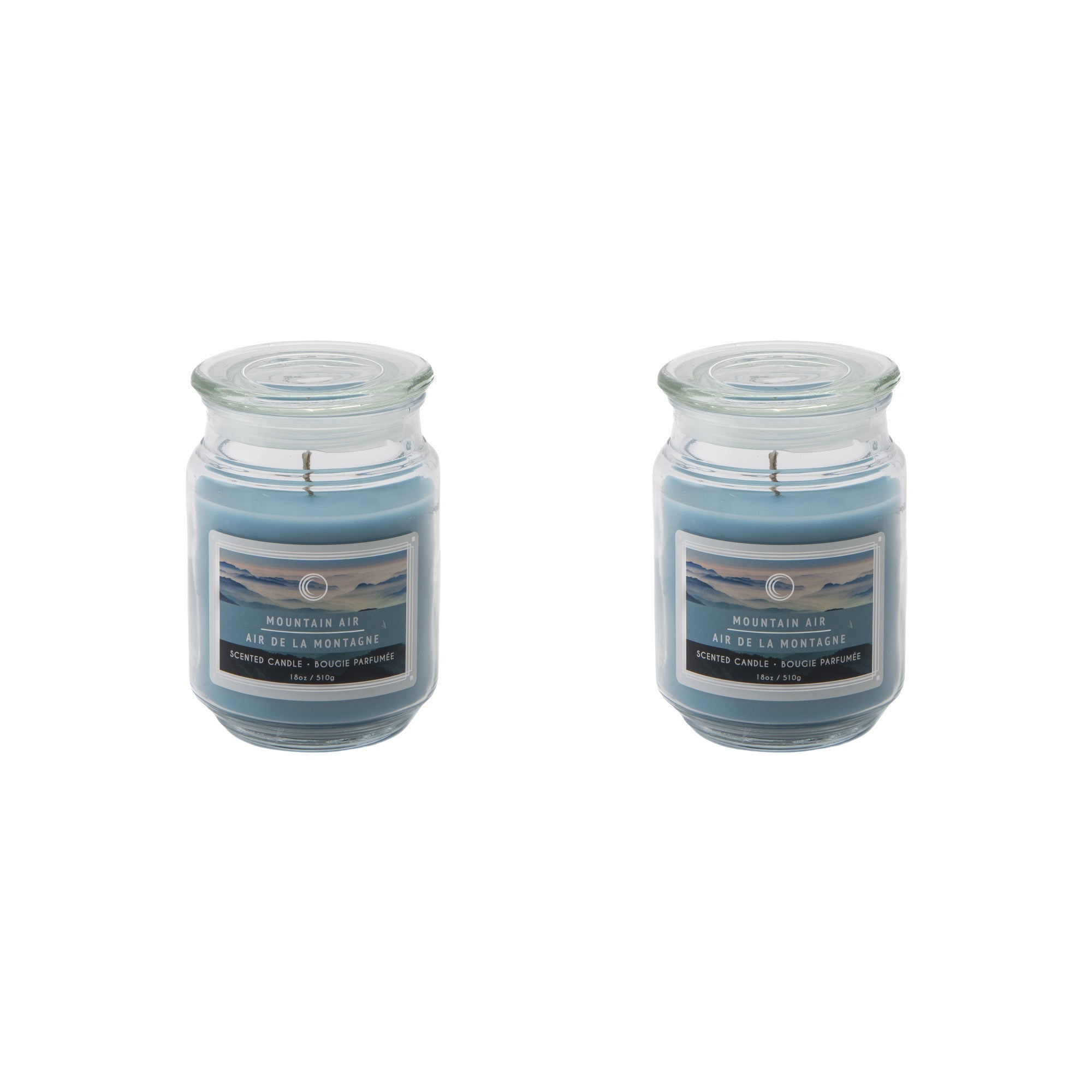 18 Oz Scented Jar Candle with Glass Lid and Crisp Mountain Air Fragrance - Set of 2