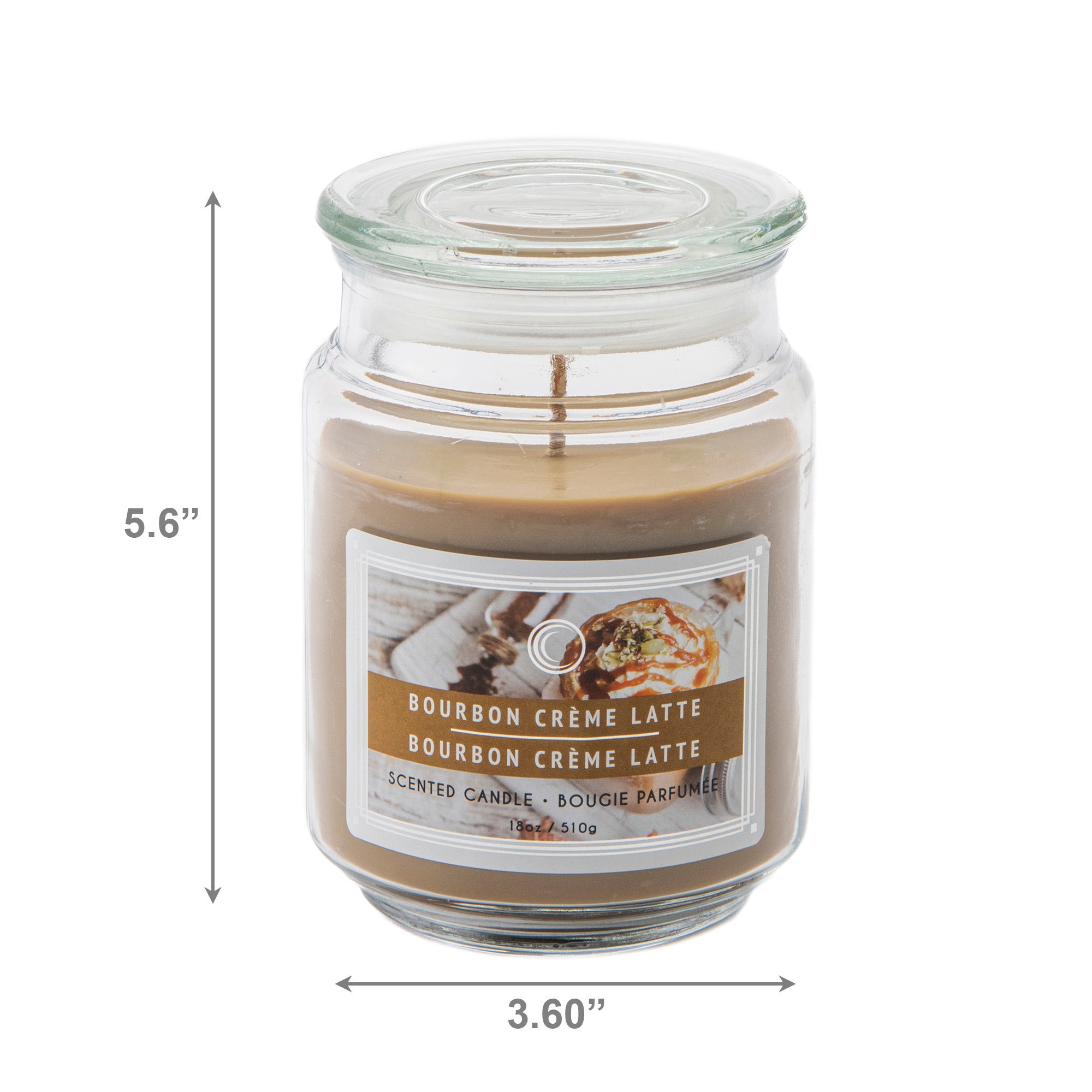18 Oz Scented Jar Candle with Glass Lid Infused with Rich Bourbon Crème Latte Aroma - Set of 2