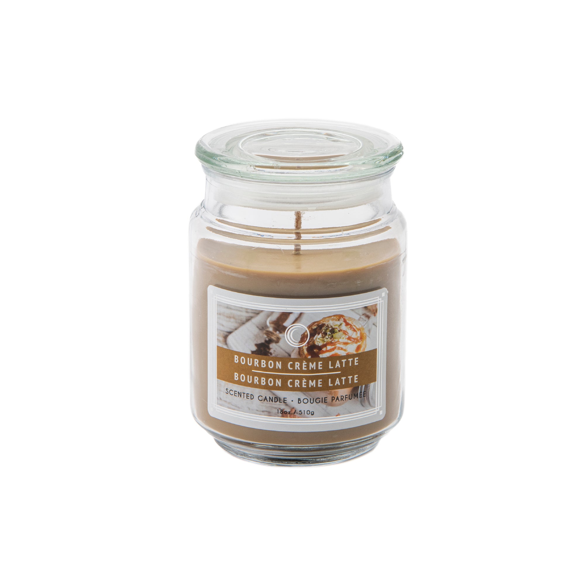 18 Oz Scented Jar Candle with Glass Lid Infused with Rich Bourbon Crème Latte Aroma - Set of 2