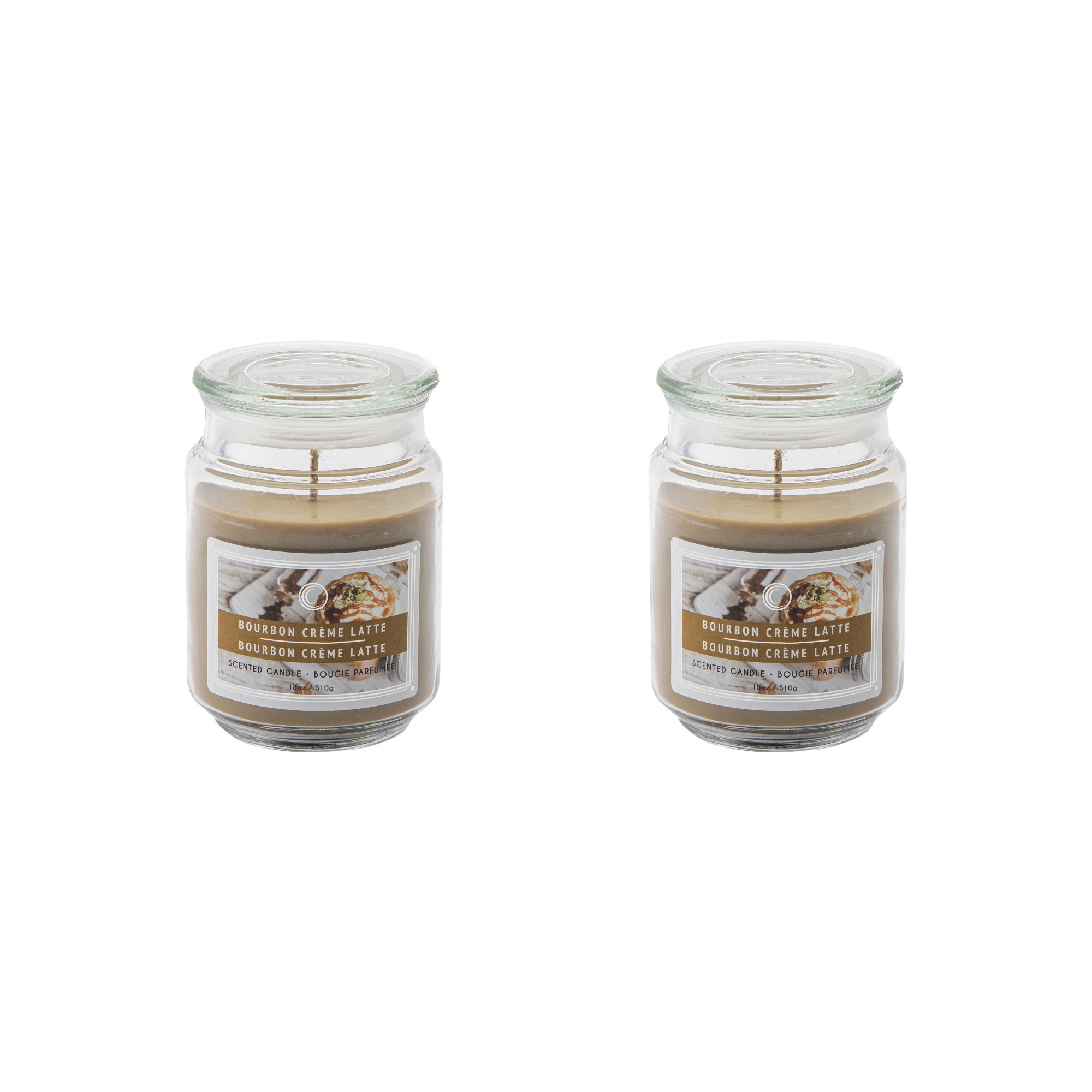 18 Oz Scented Jar Candle with Glass Lid Infused with Rich Bourbon Crème Latte Aroma - Set of 2