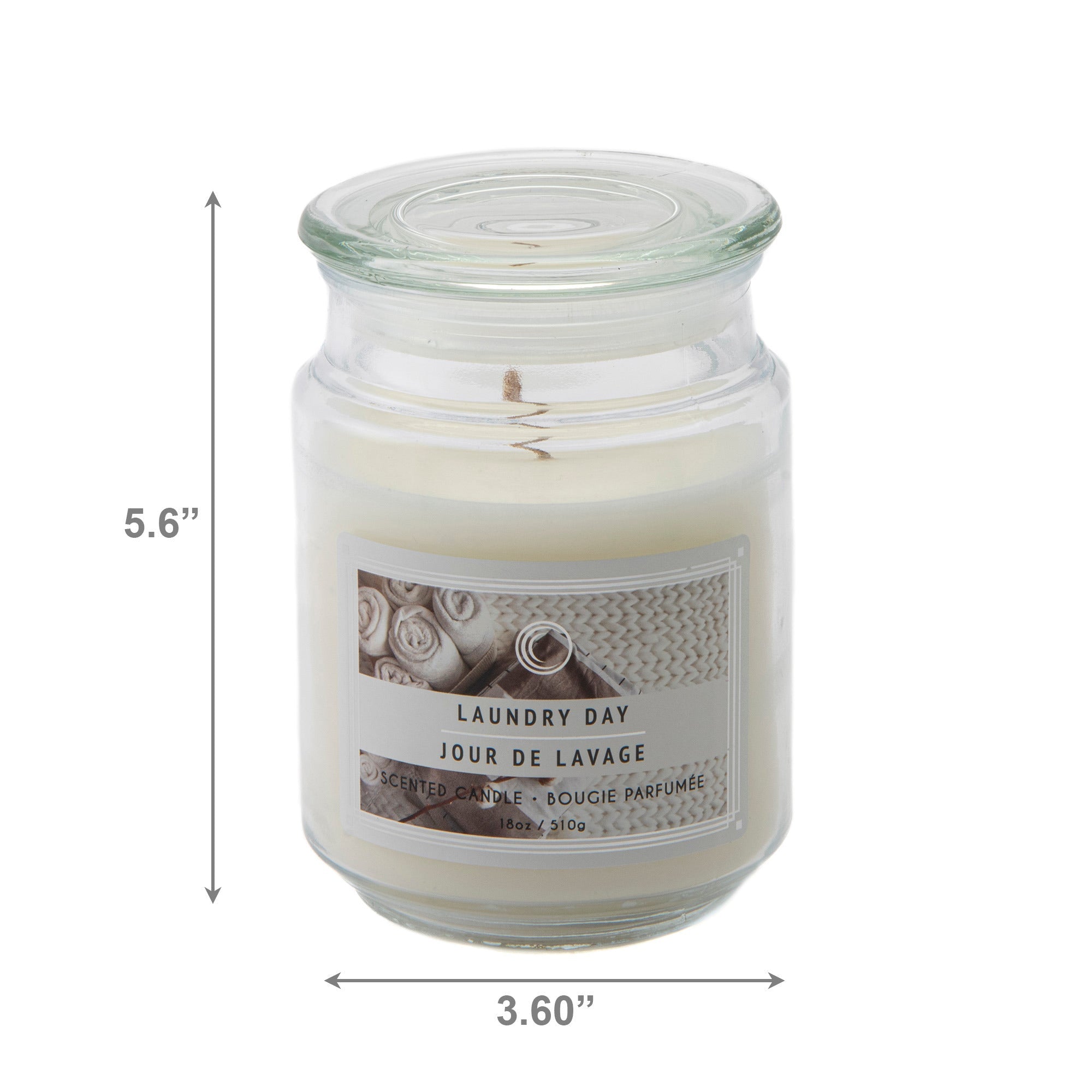 18 Oz Scented Jar Candle with Glass Lid and Fresh Laundry Day Scent - Set of 2