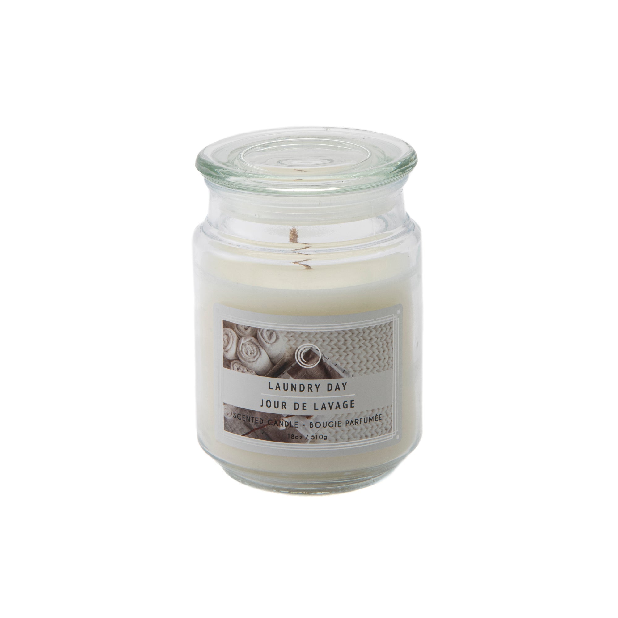 18 Oz Scented Jar Candle with Glass Lid and Fresh Laundry Day Scent - Set of 2