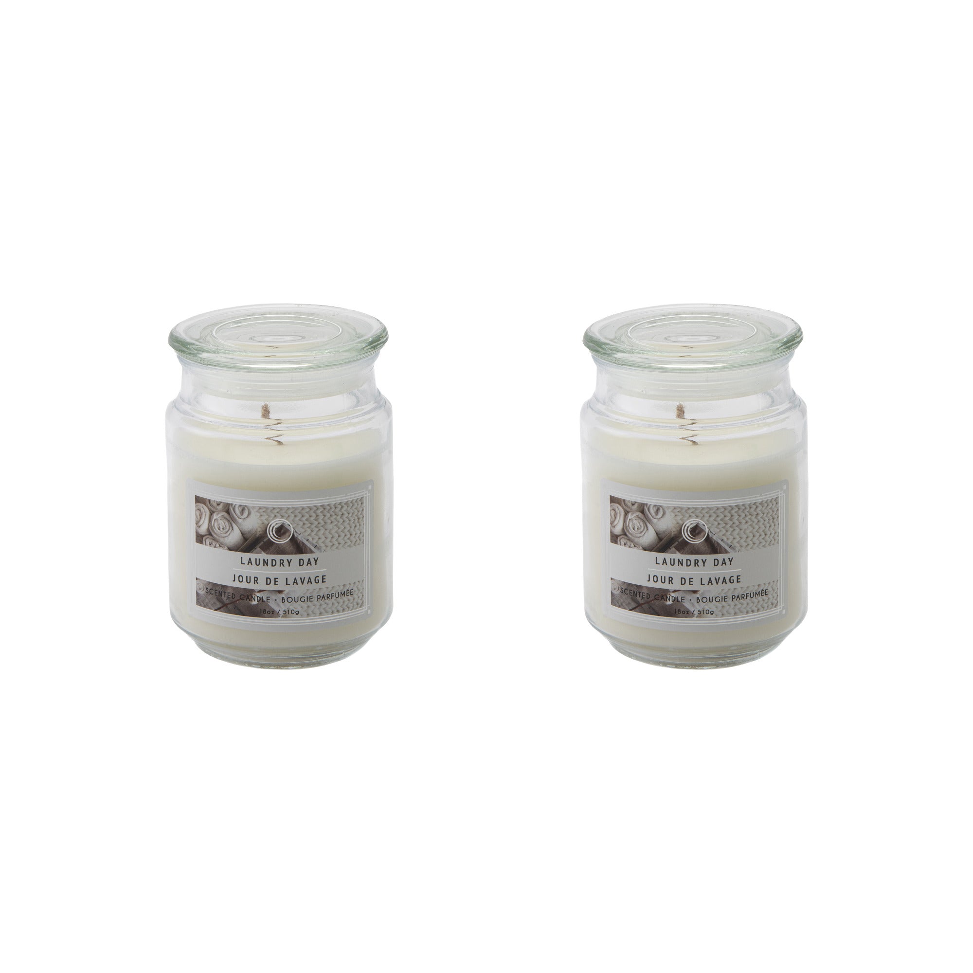 18 Oz Scented Jar Candle with Glass Lid and Fresh Laundry Day Scent - Set of 2