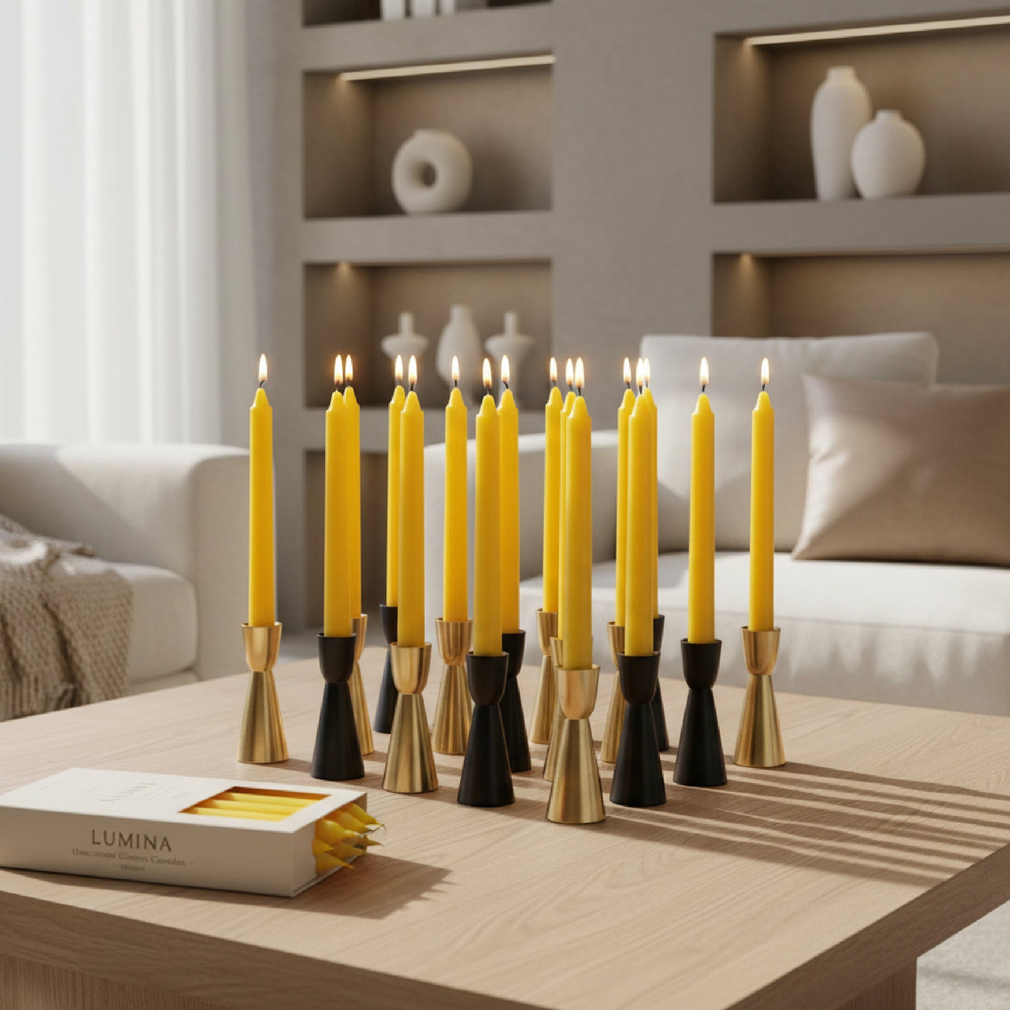 10 Inch Unscented Yellow Column Candle - Pack of 12 for Bright Decor - Set of 12