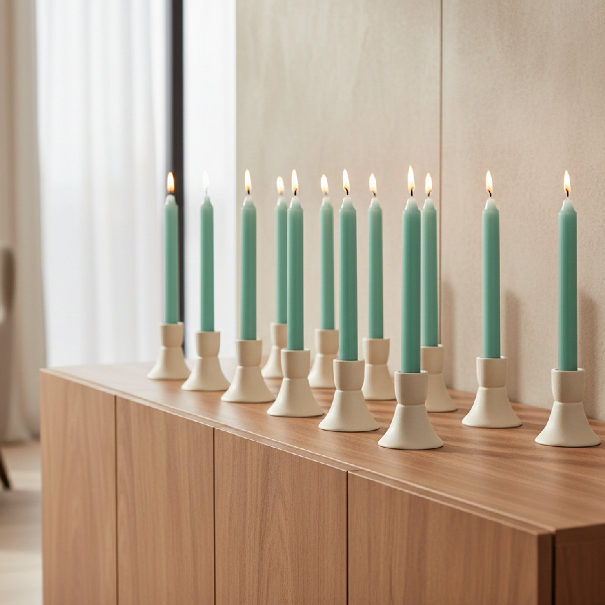 10 Inch Unscented Green Column Candle - Pack of 12 for Natural Vibes - Set of 12