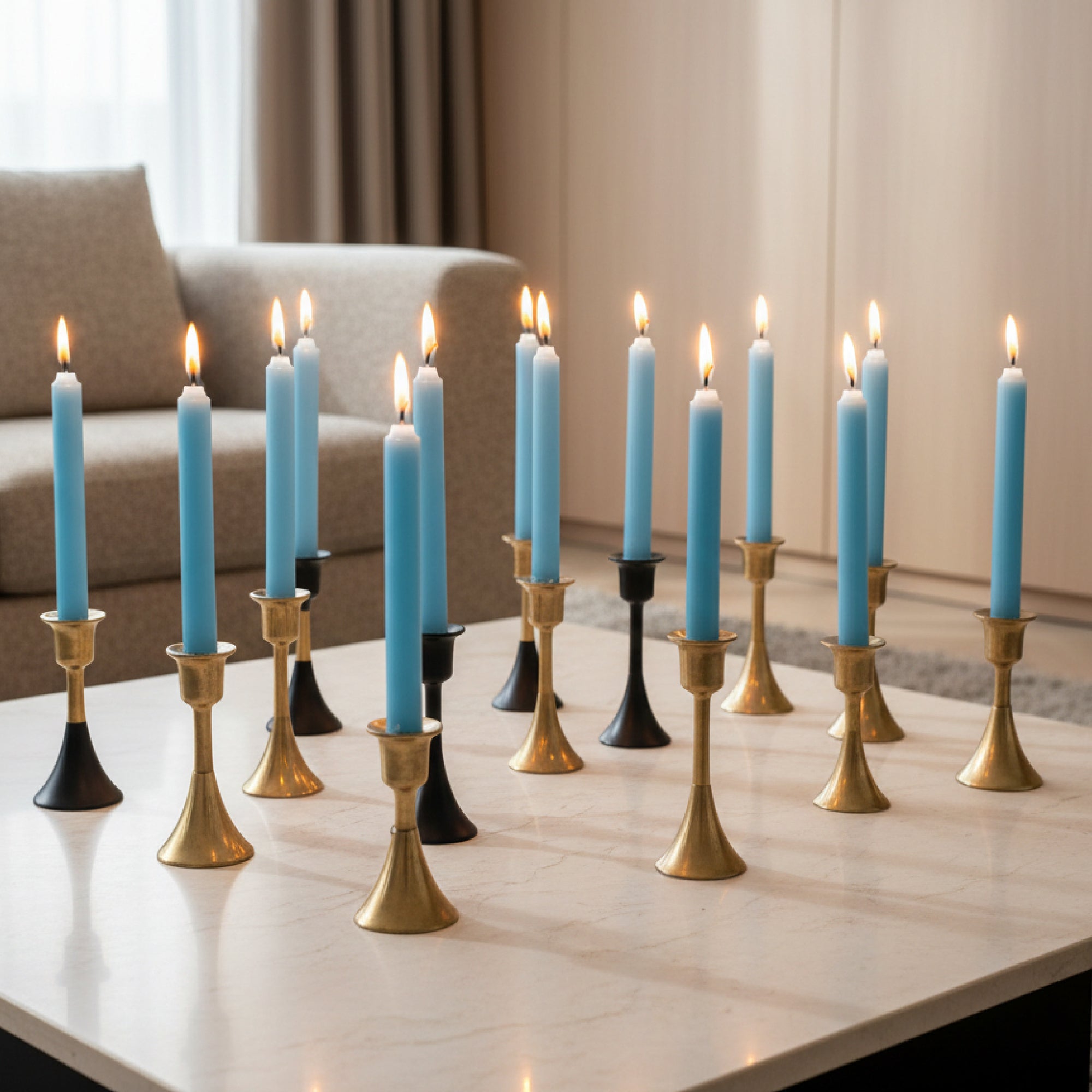10 Inch Unscented Teal Blue Column Candle - Pack of 12 for Cool Accent - Set of 12