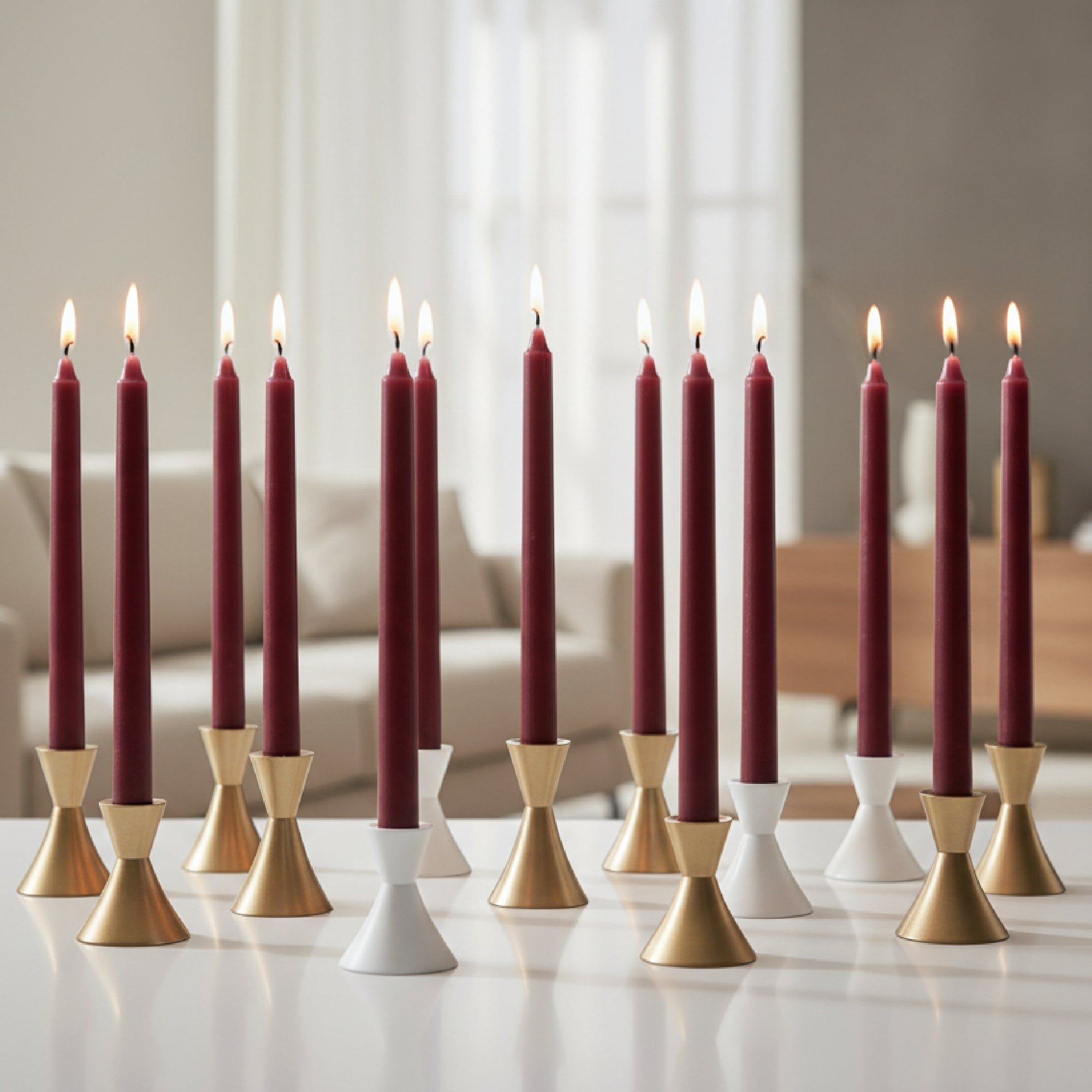 10 Inch Unscented Burgundy Column Candle - Pack of 12 for Rich Color - Set of 12
