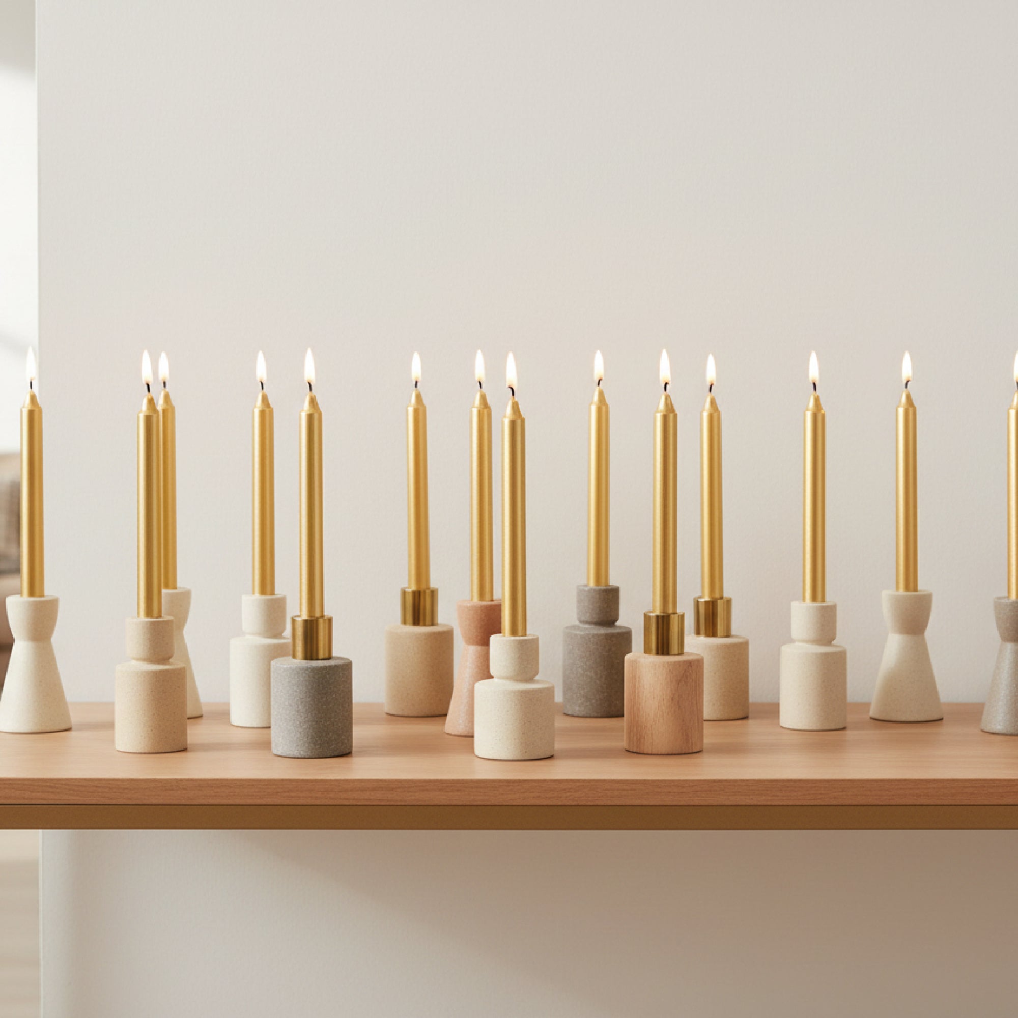 10 Inch Unscented Metallic Gold Column Candle - Pack of 12 for Glamorous Glow - Set of 12