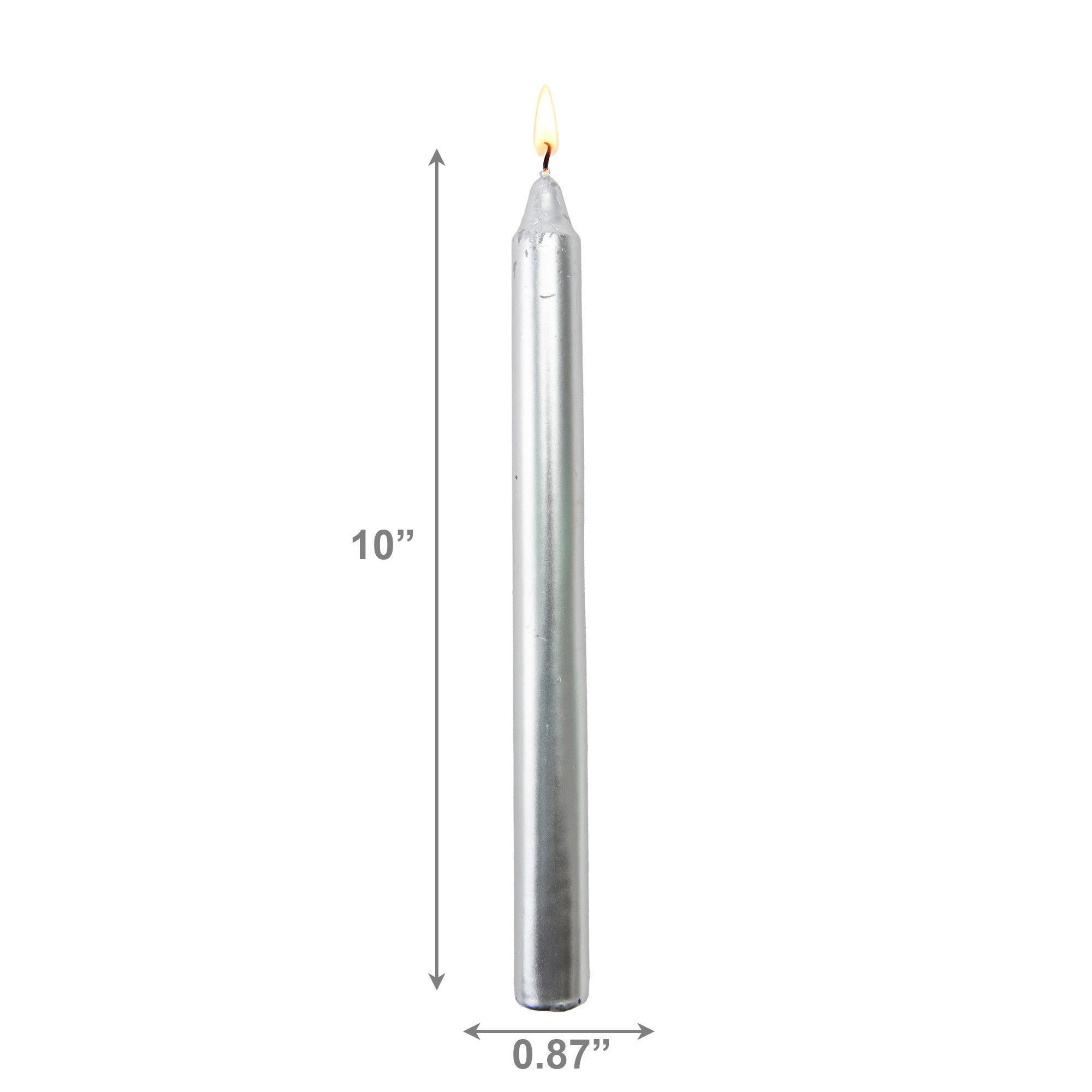 10 Inch Unscented Metallic Silver Column Candle - Pack of 12 for Sleek Shine - Set of 12