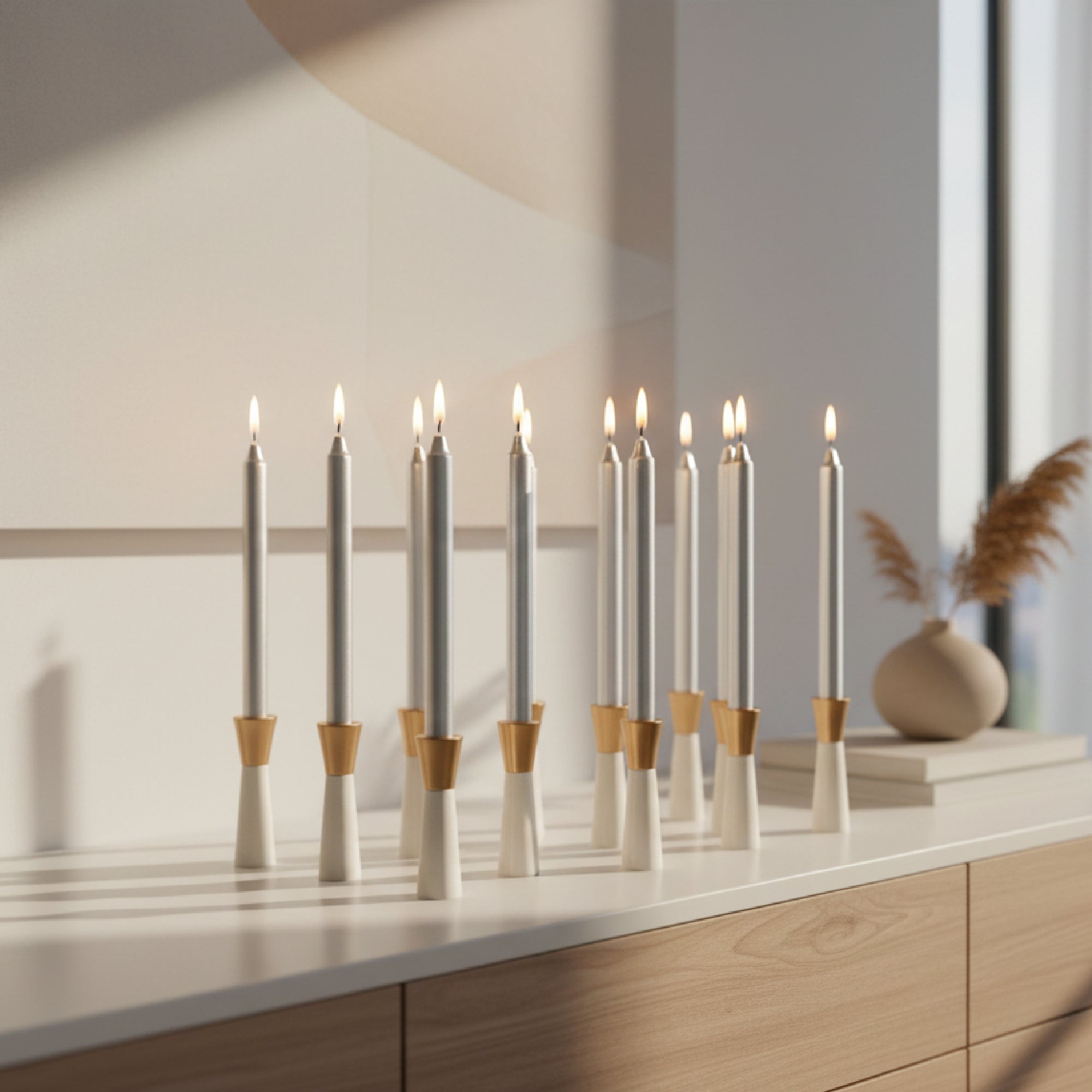 10 Inch Unscented Metallic Silver Column Candle - Pack of 12 for Sleek Shine - Set of 12