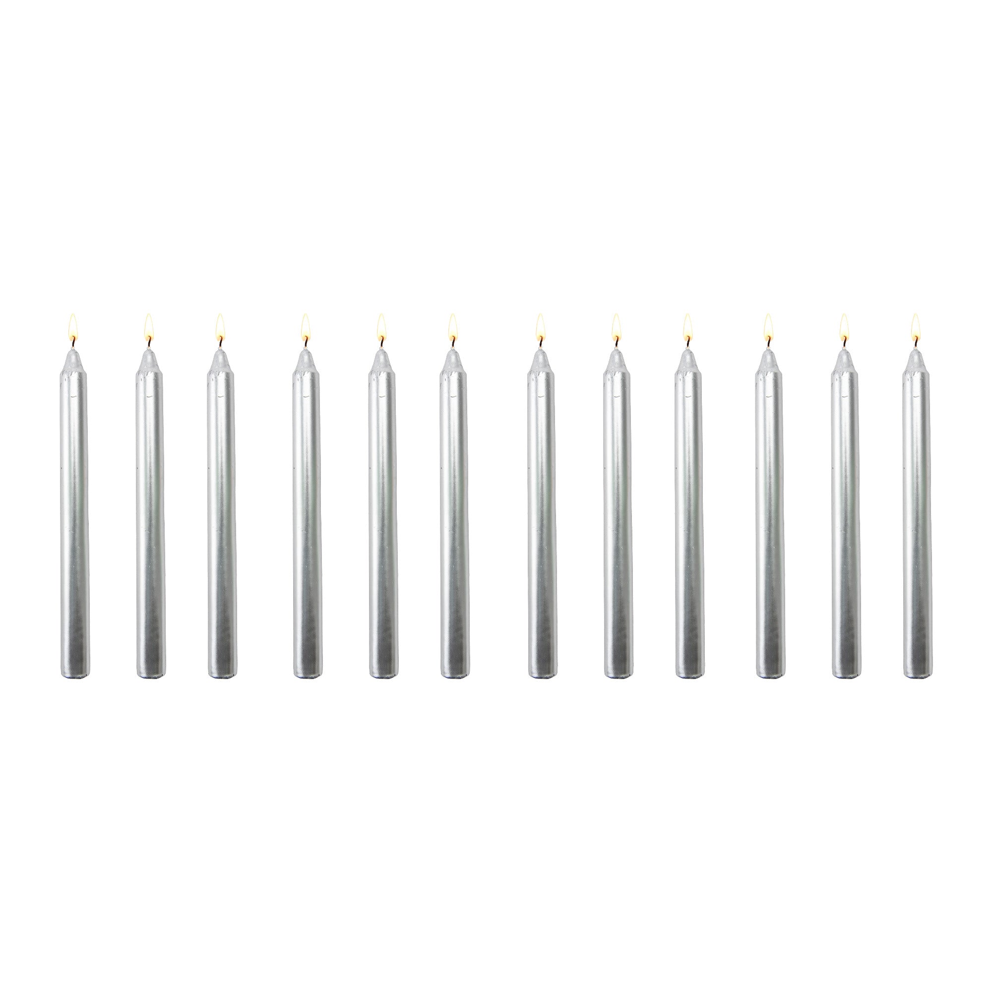 10 Inch Unscented Metallic Silver Column Candle - Pack of 12 for Sleek Shine - Set of 12