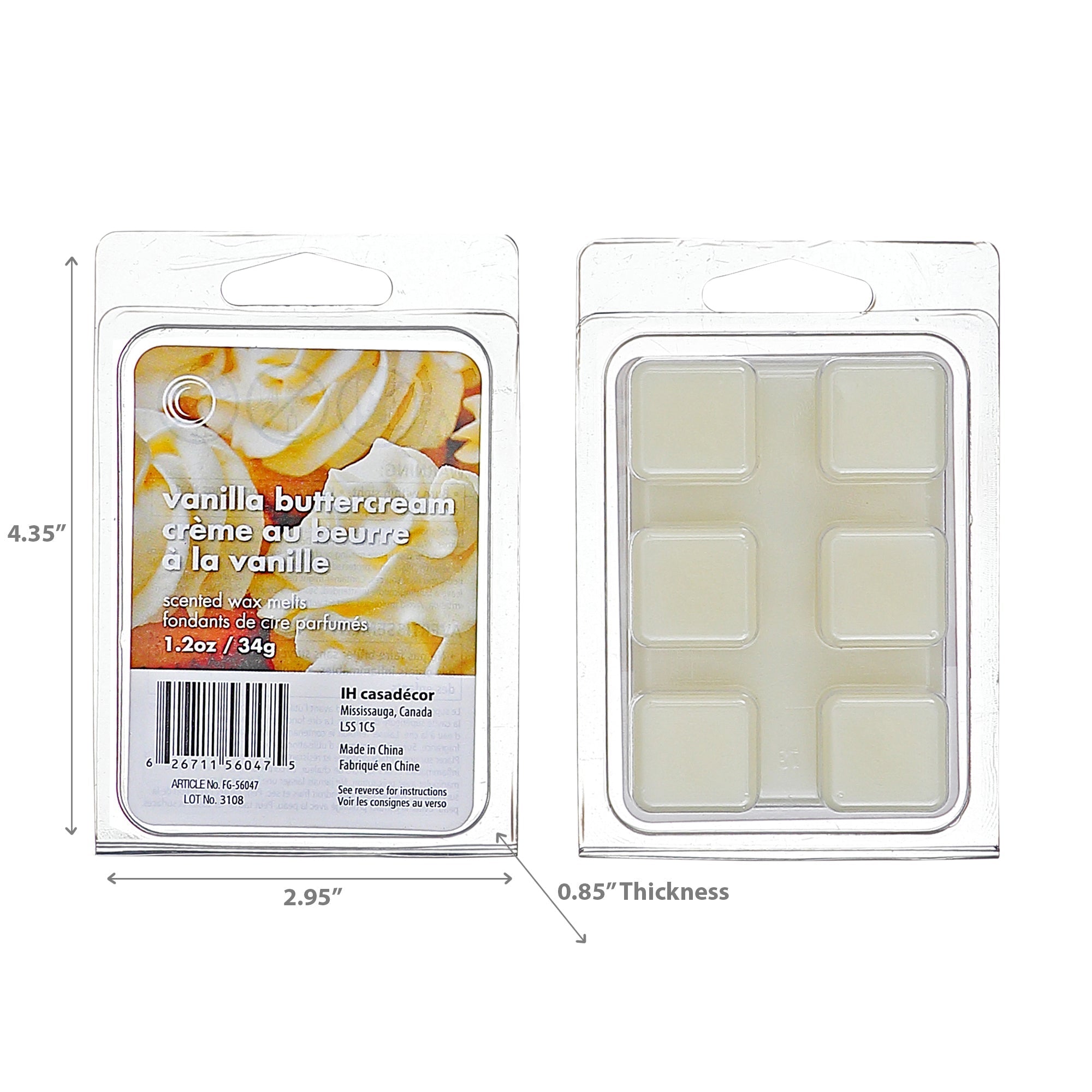 6 Pack Scented Wax Melts Vanilla Buttercream Home Fragrance Wax Melts