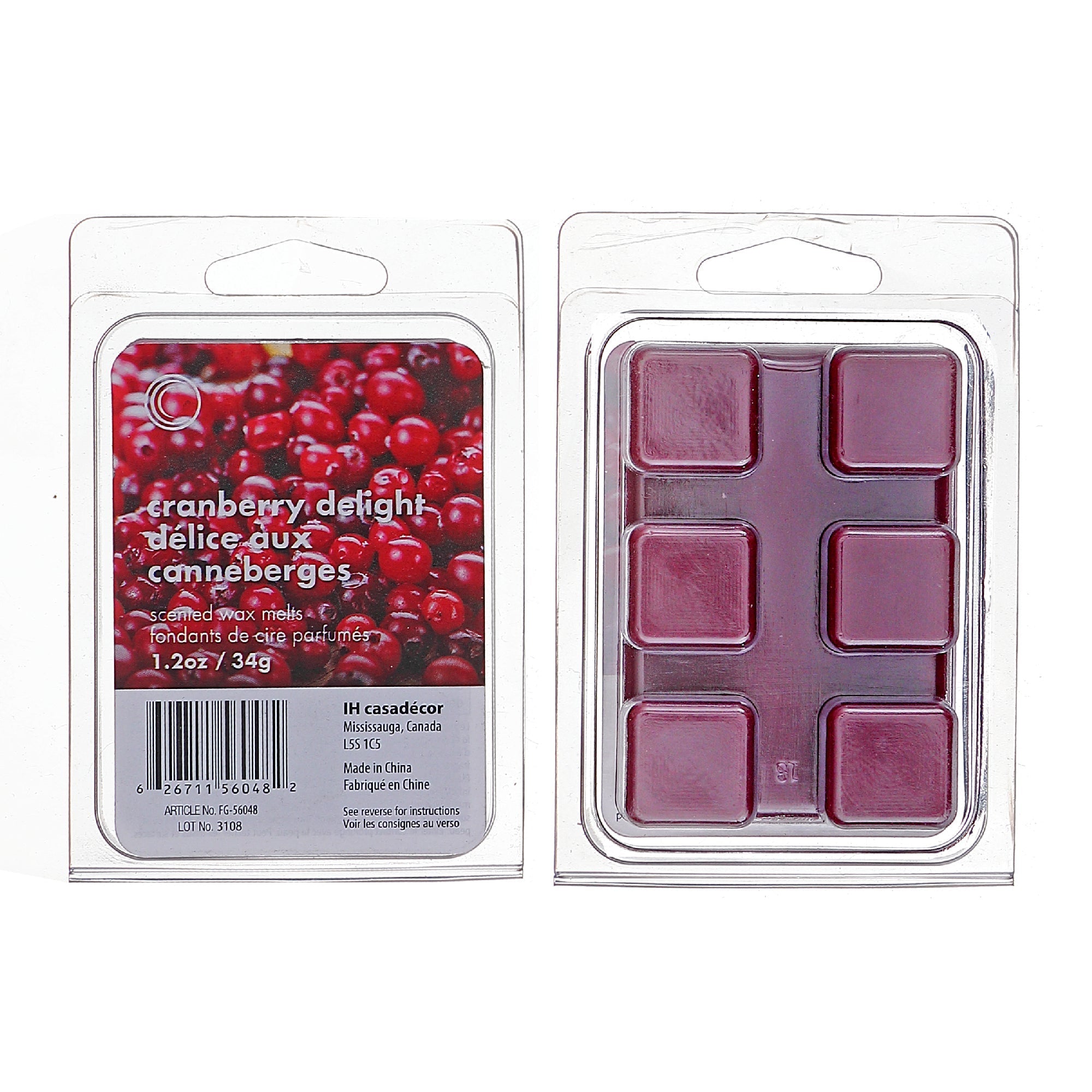 6 Pack Scented Wax Melts Cranberry Delight Home Fragrance Wax Melts