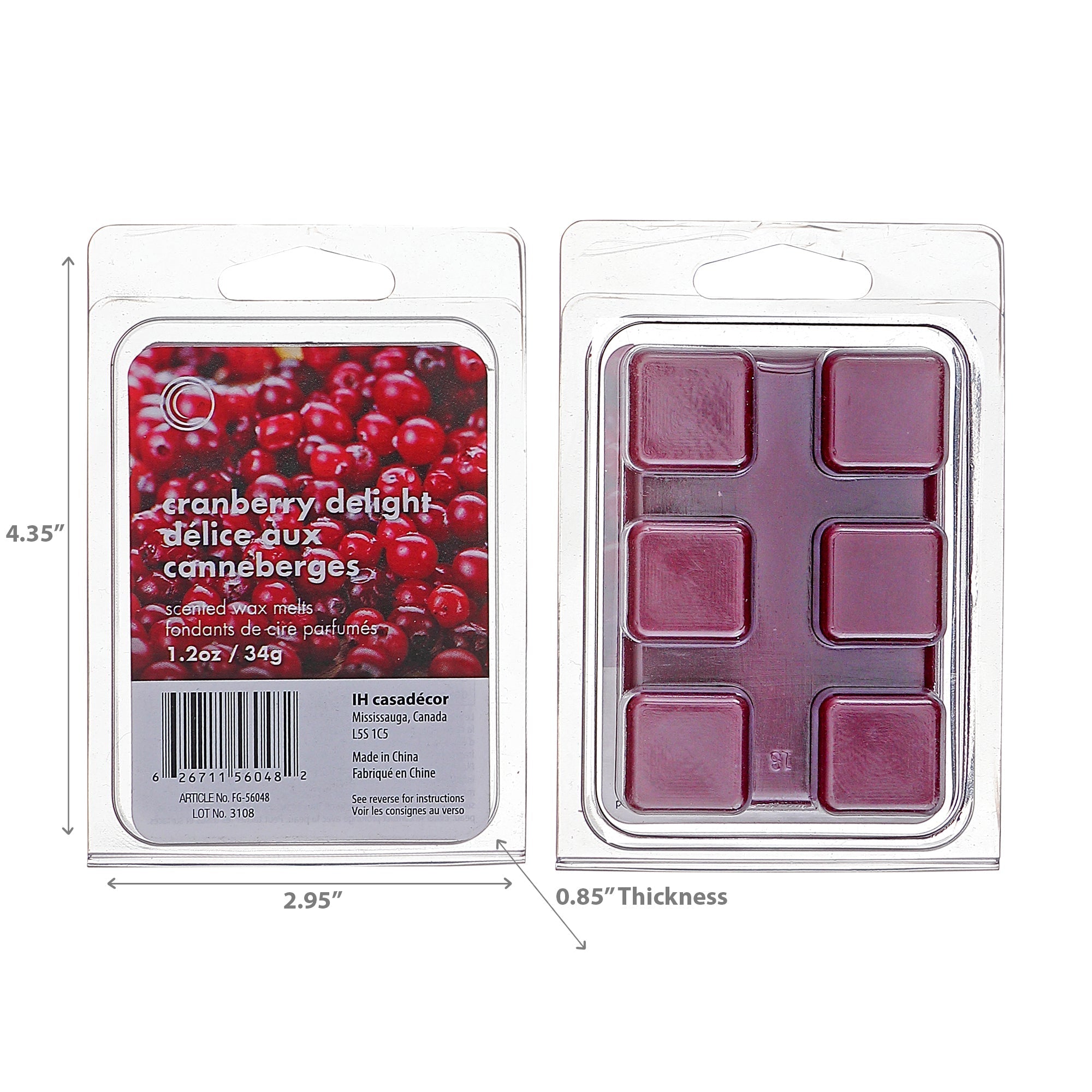6 Pack Scented Wax Melts Cranberry Delight Home Fragrance Wax Melts