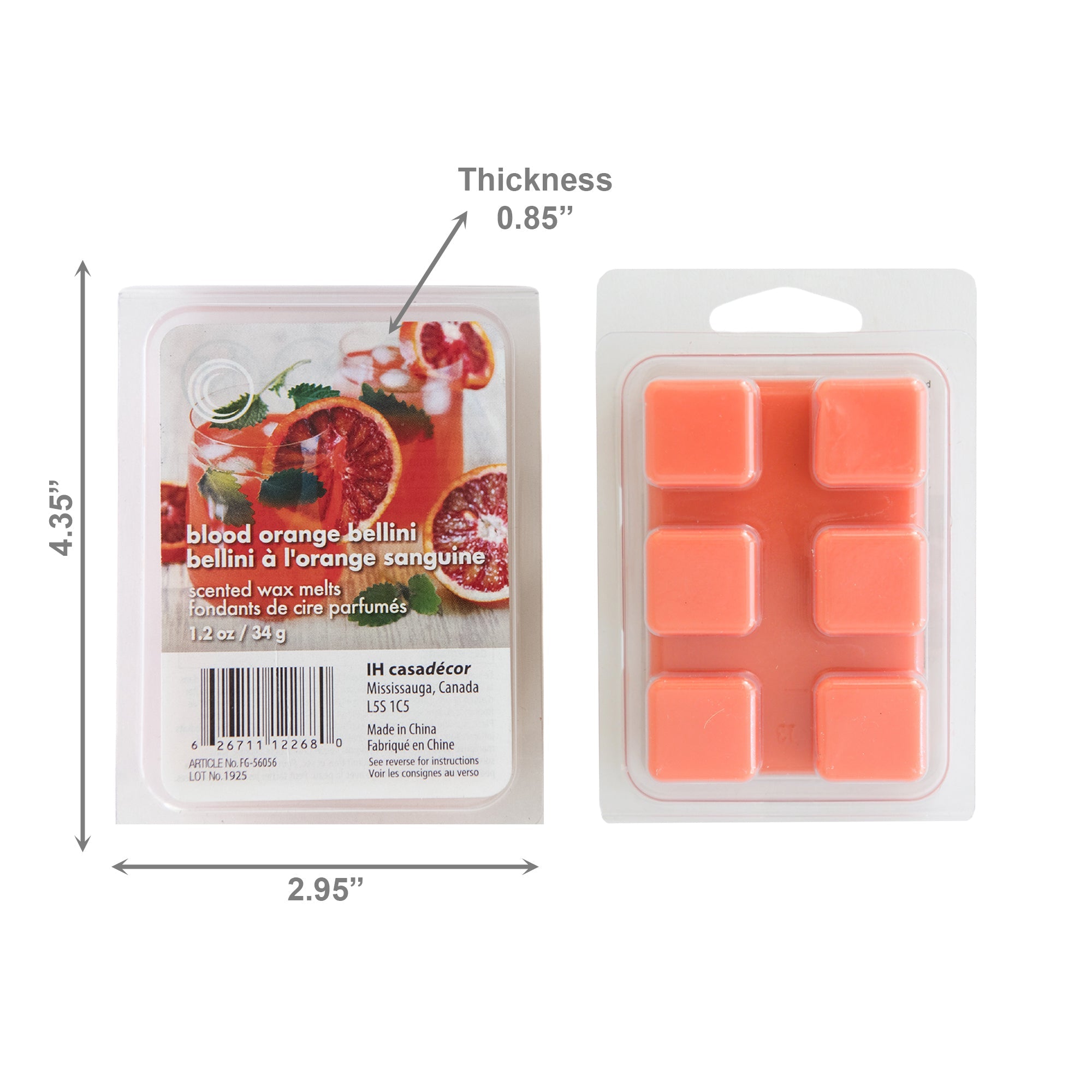 6 Pack Scented Wax Melts with Bright Blood Orange Bellini Scent - Set of 6