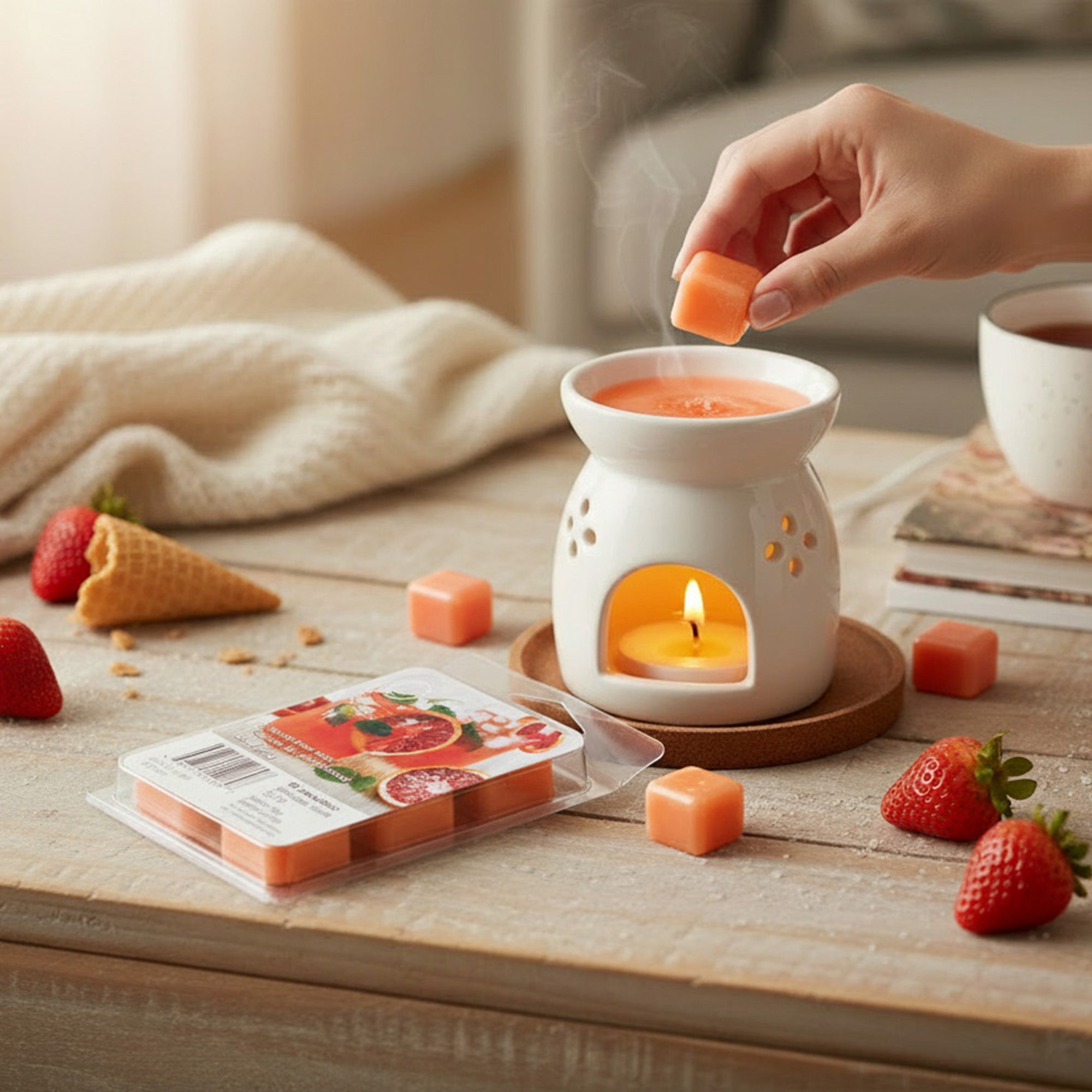 6 Pack Scented Wax Melts with Bright Blood Orange Bellini Scent - Set of 6