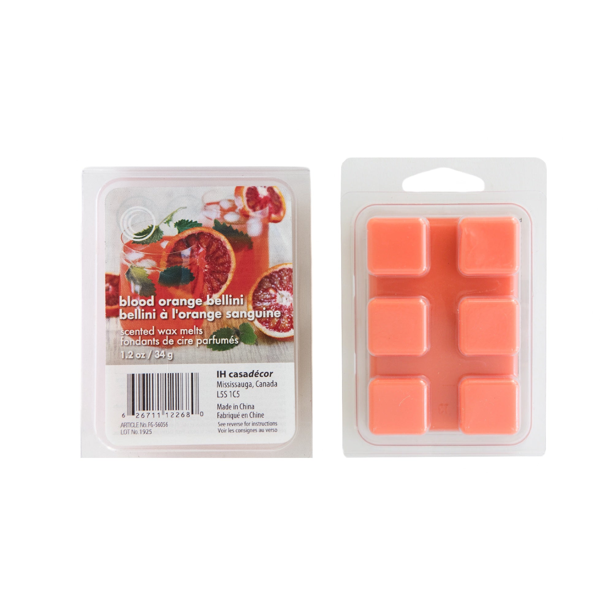 6 Pack Scented Wax Melts with Bright Blood Orange Bellini Scent - Set of 6