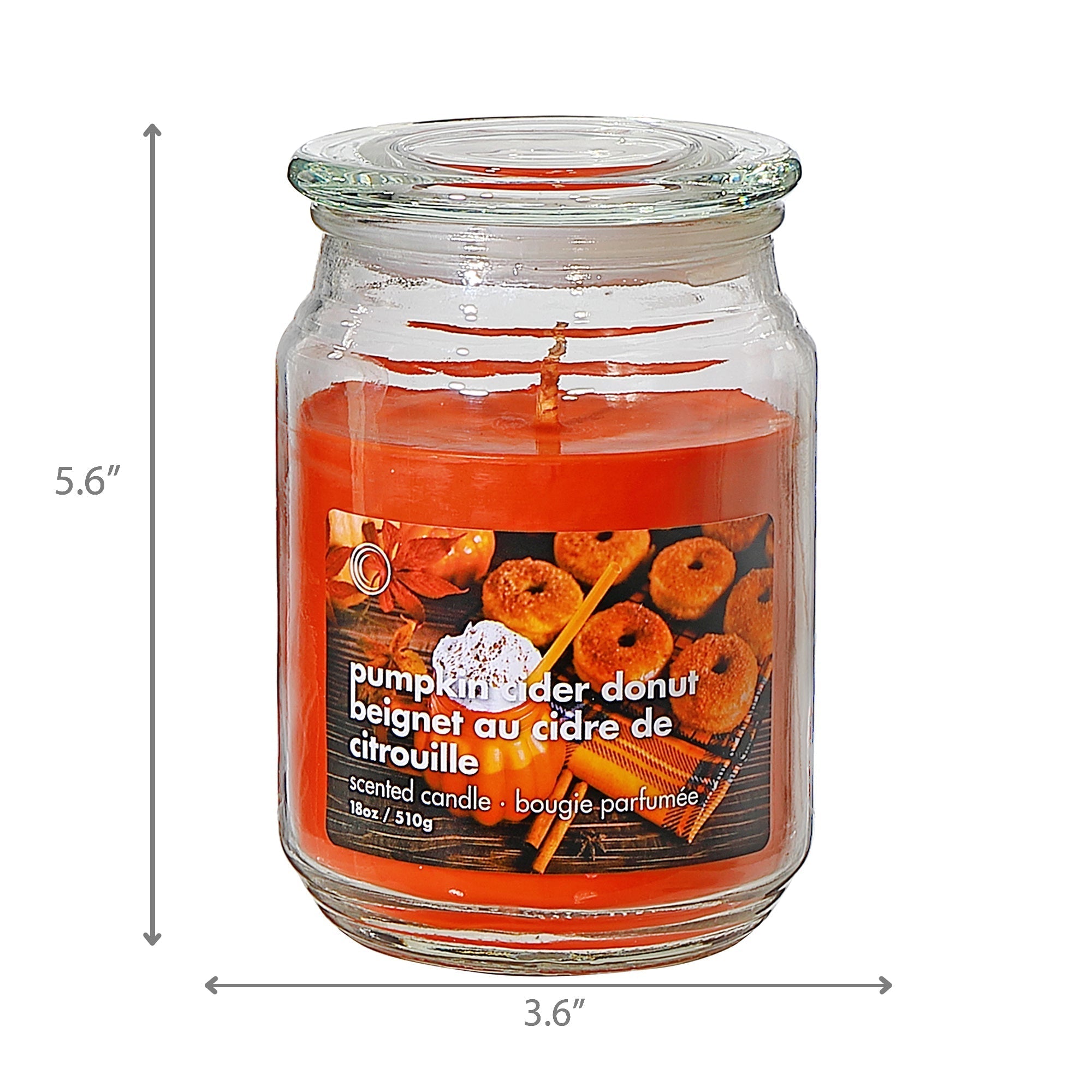 18oz Scented Glass Jar Candle with Lid – Pumpkin Cider Donut Scent, Set of 2