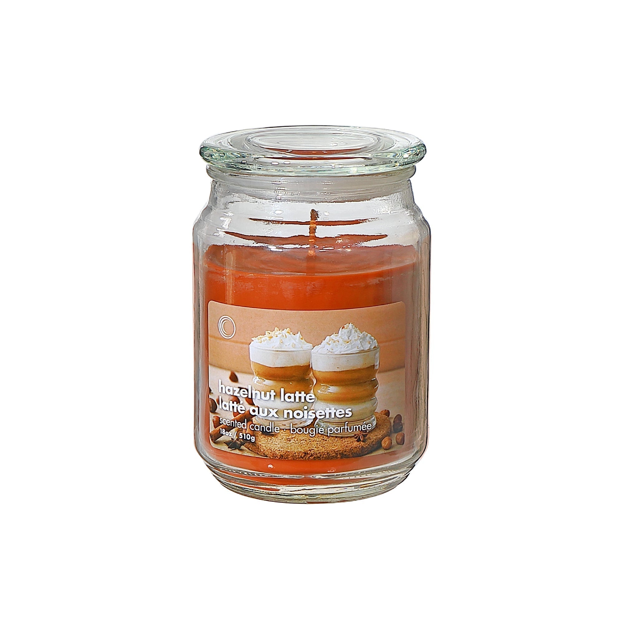 18oz Scented Glass Jar Candle with Lid – Hazelnut Latte Scent, Set of 2