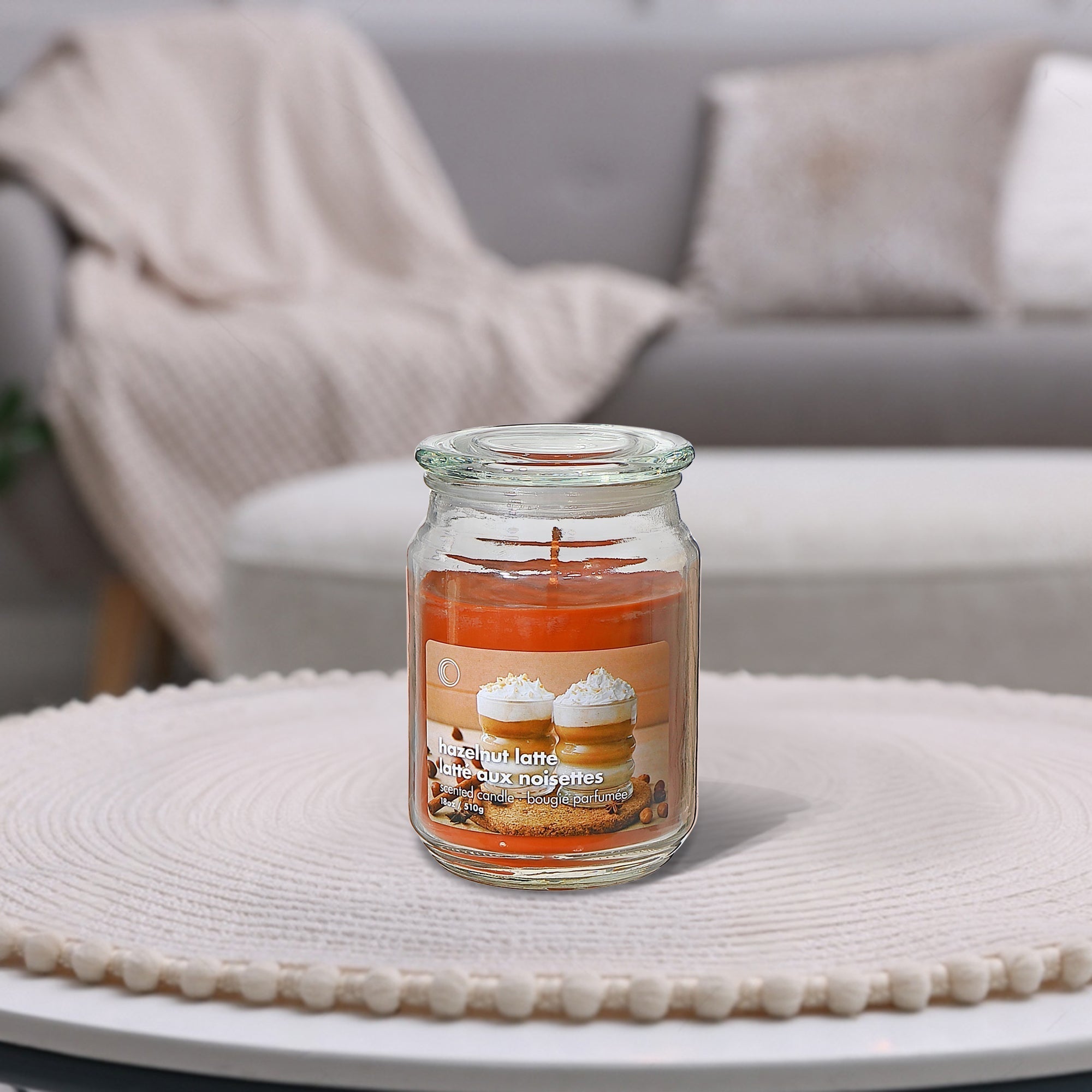 18oz Scented Glass Jar Candle with Lid – Hazelnut Latte Scent, Set of 2