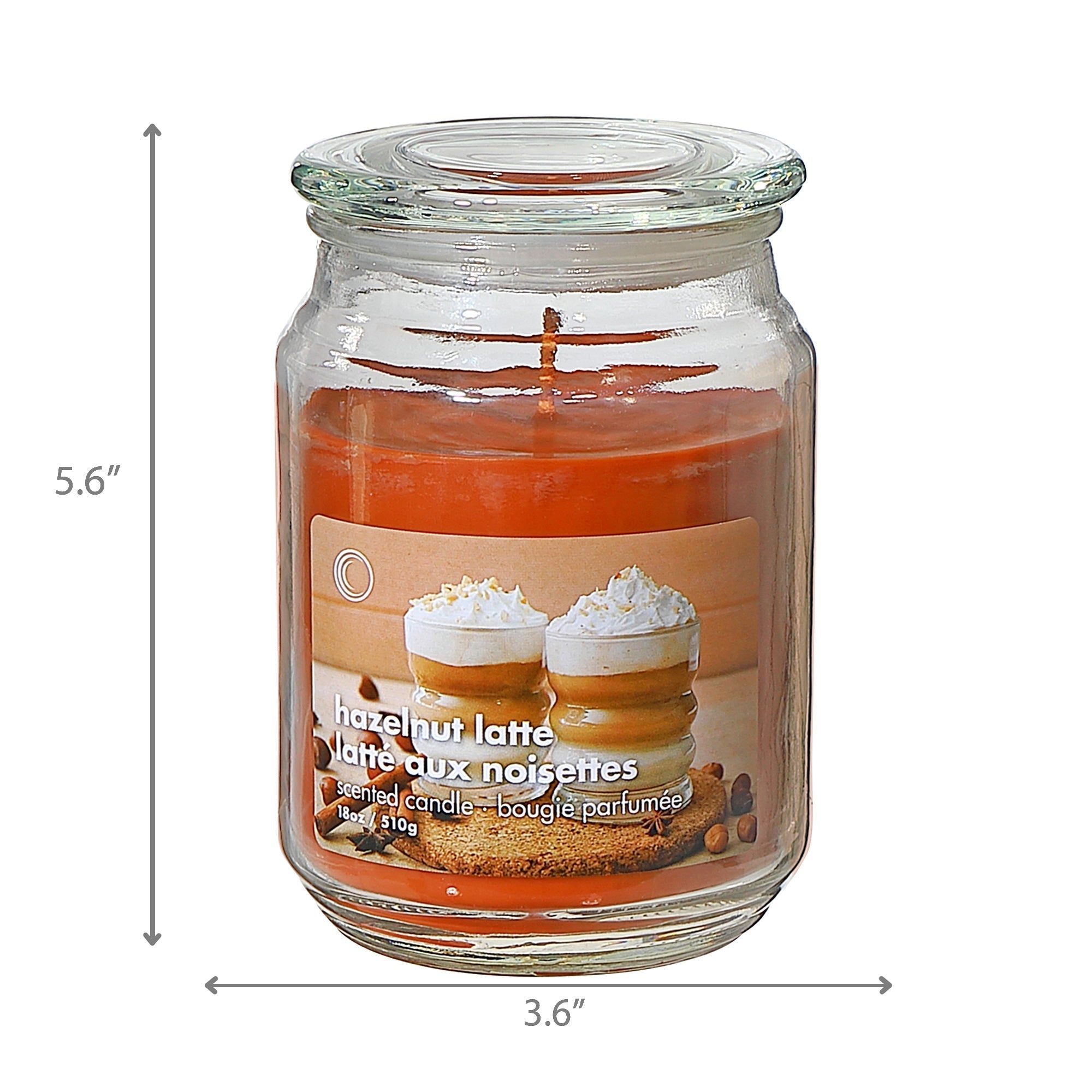 18oz Scented Glass Jar Candle with Lid – Hazelnut Latte Scent, Set of 2