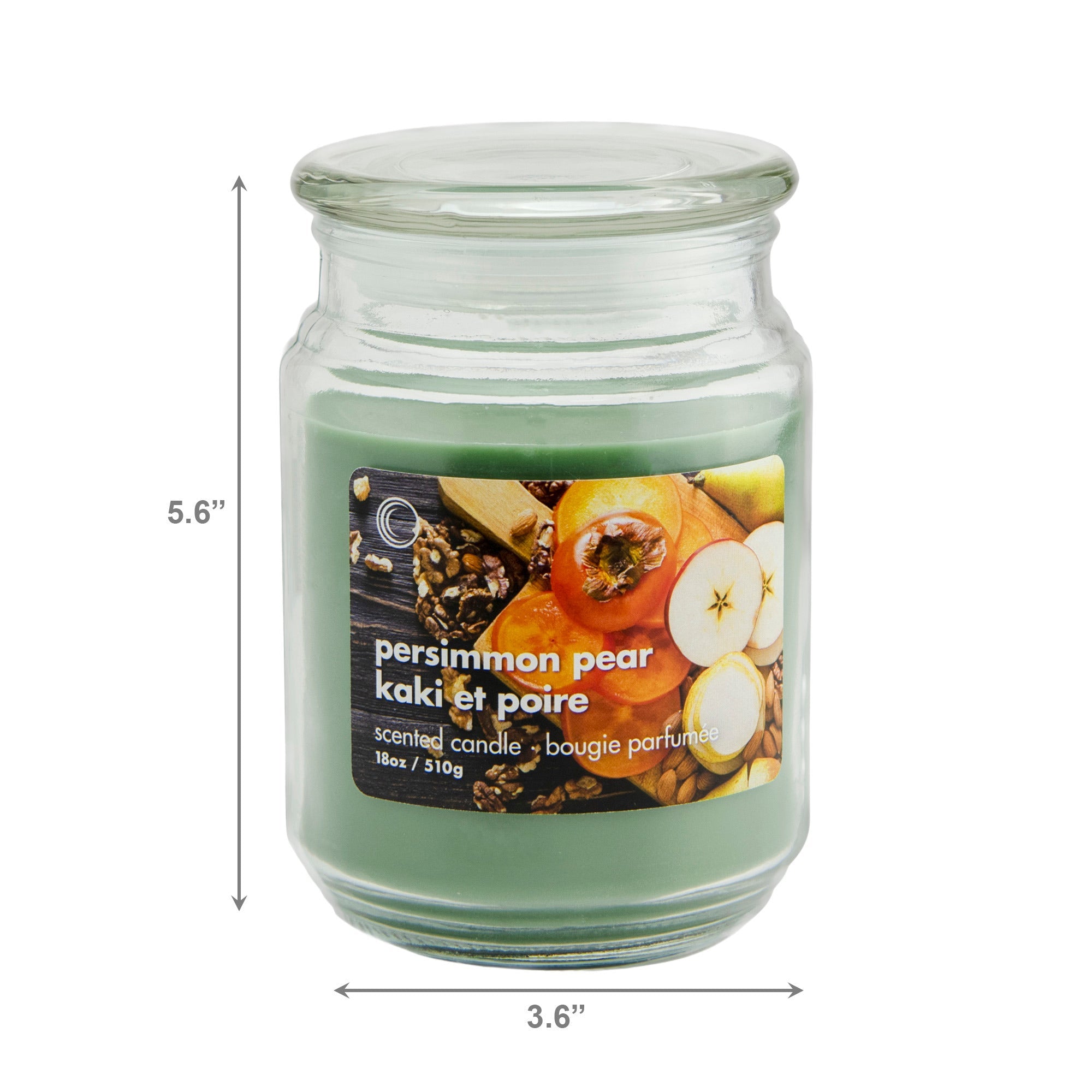 18 Oz Scented Jar Candle with Glass Lid and Fruity Persimmon Pear Scent - Set of 2