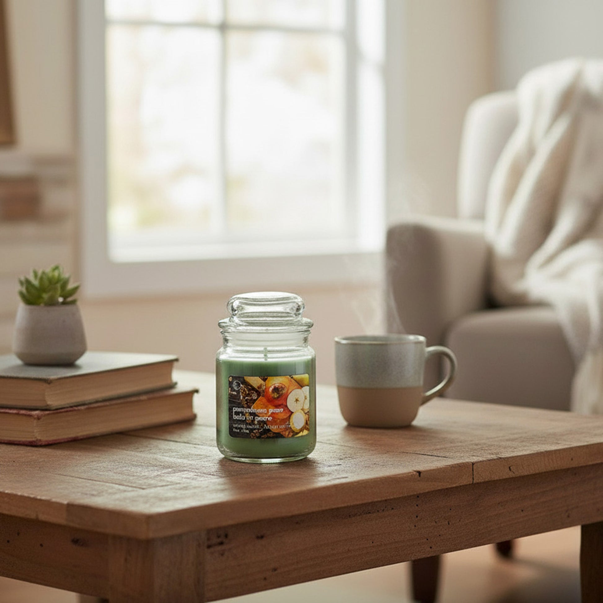 18 Ounce Scented Jar Candle with Glass Lid and Fruity Persimmon Pear Scent - Set of 2